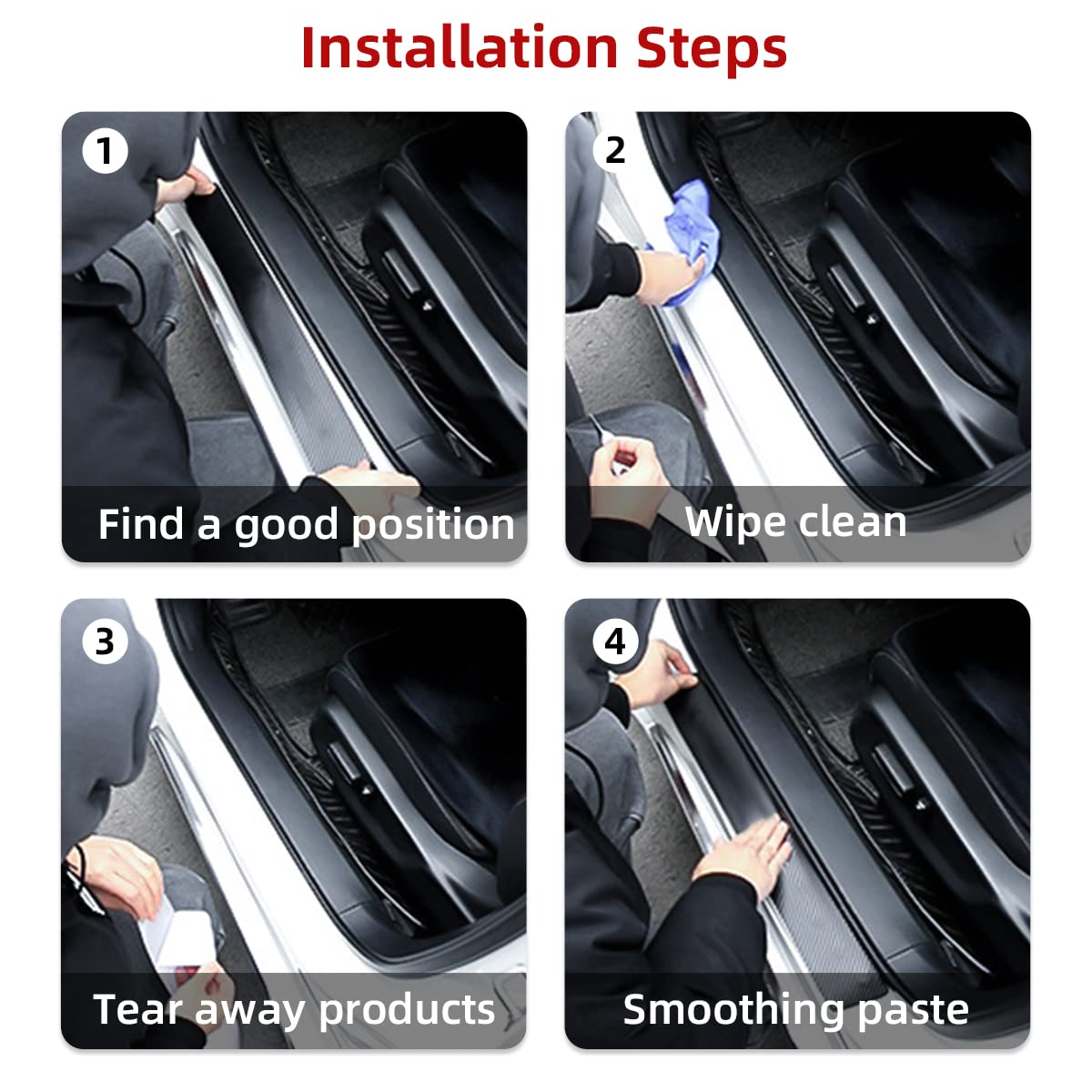 Ziciner Car Rear Bumper Protector Guard, Anti-Scratch Carbon Fiber Trunk Door Sill Protection Strip Sticker, Universal Vehicle T