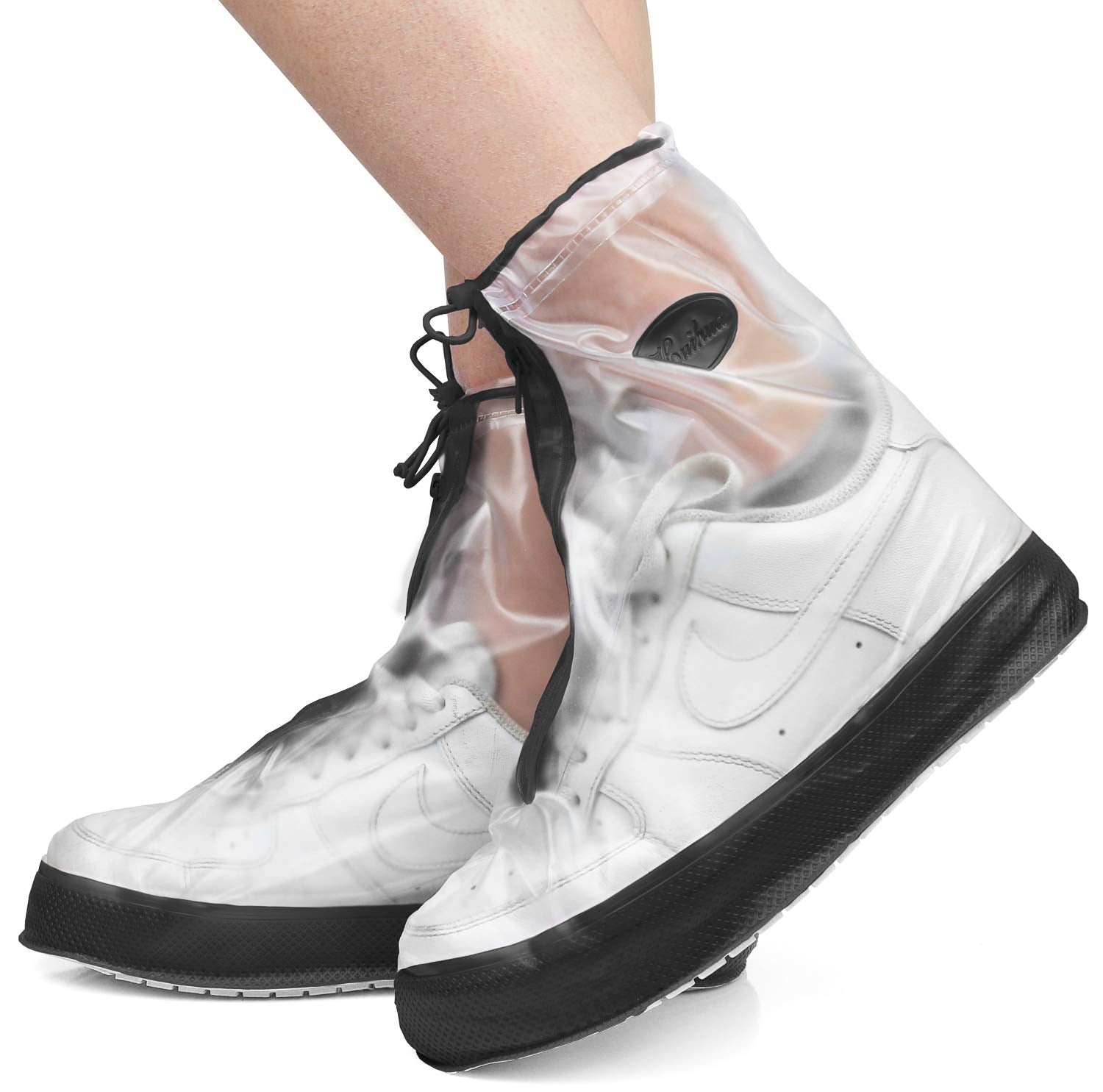 Rain Shoe Covers | Waterproof Shoe Covers for Men Women | Reusable Galoshes Overshoes (Clear/Black, 4X-Large)