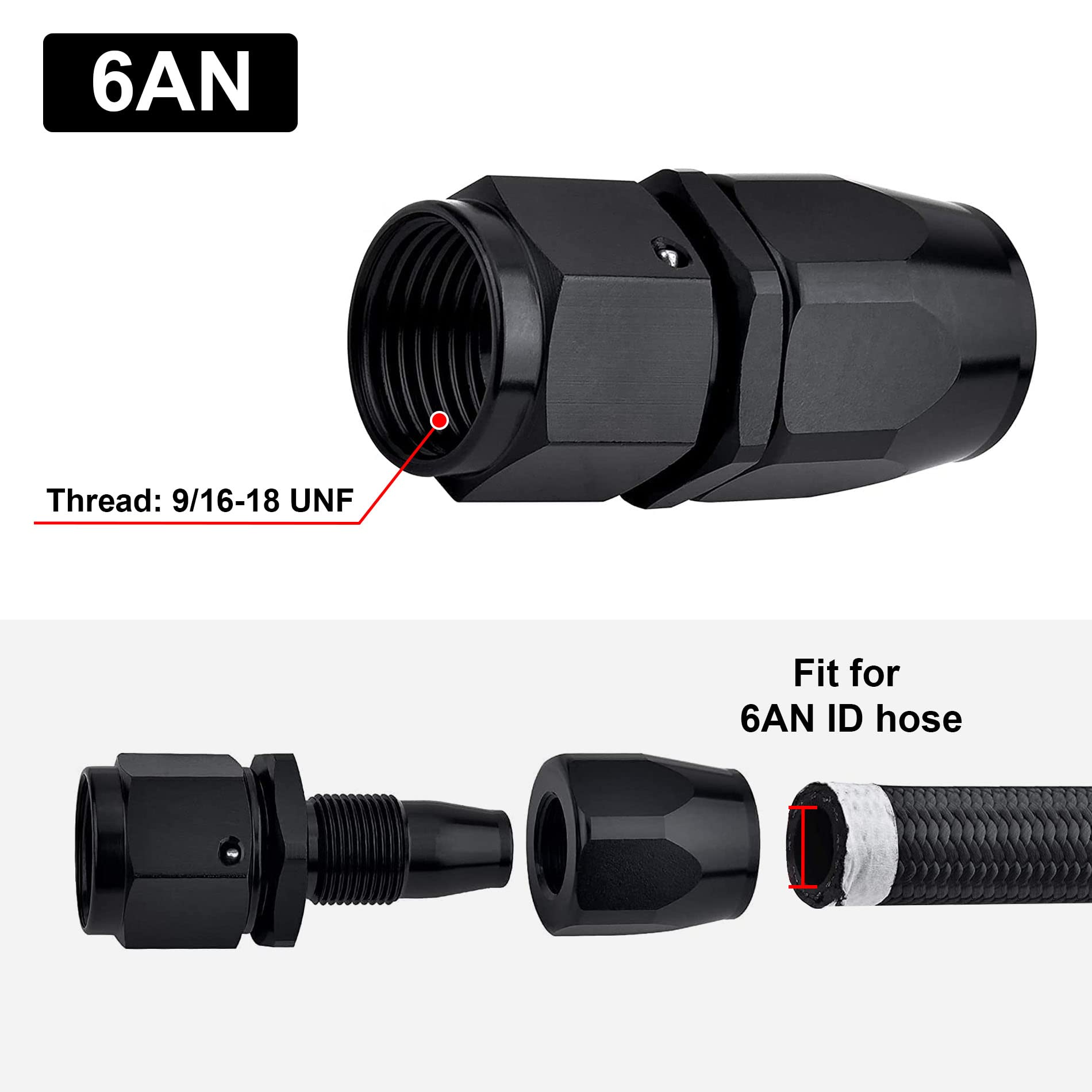 Evil Energy 6An Hose End Fitting Straight Swivel For Cpe Braided Hose Black