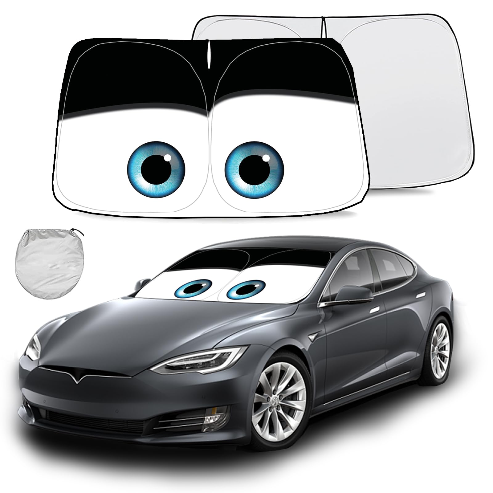 Gven For Tesla Model 3 Sunshade For Tesla Model Y Windshield Sunshade 2016-2024 Car Shade Front Window Shade Double Layer Blocks Uv Rays Sun Visor Protector 100% Cover