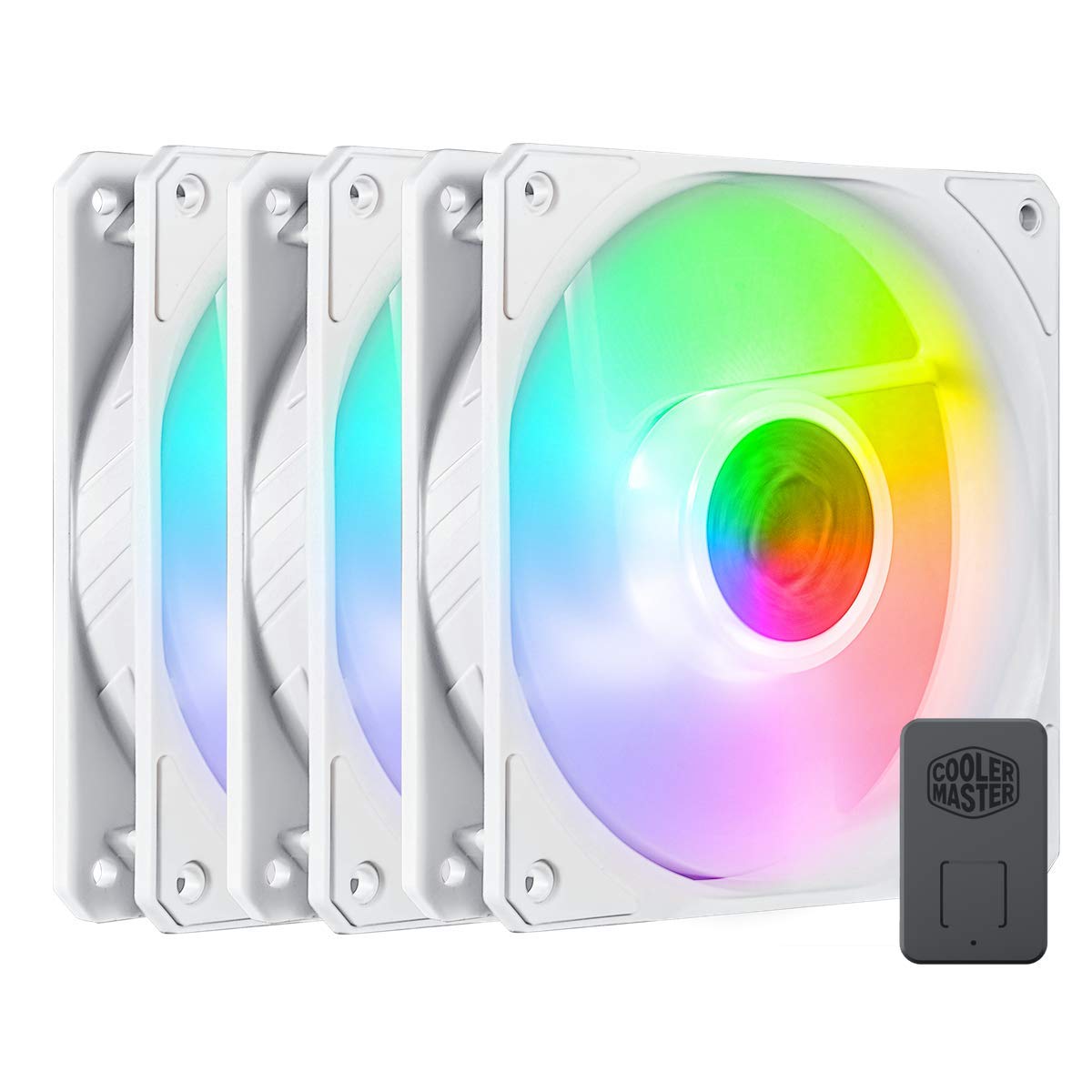 Cooler Master SickleFlow 120 V2 ARGB White Edition 3in1 Square Frame Fan, ARGB 3-Pin Customizable LEDs, Air Balance Curve Blade,