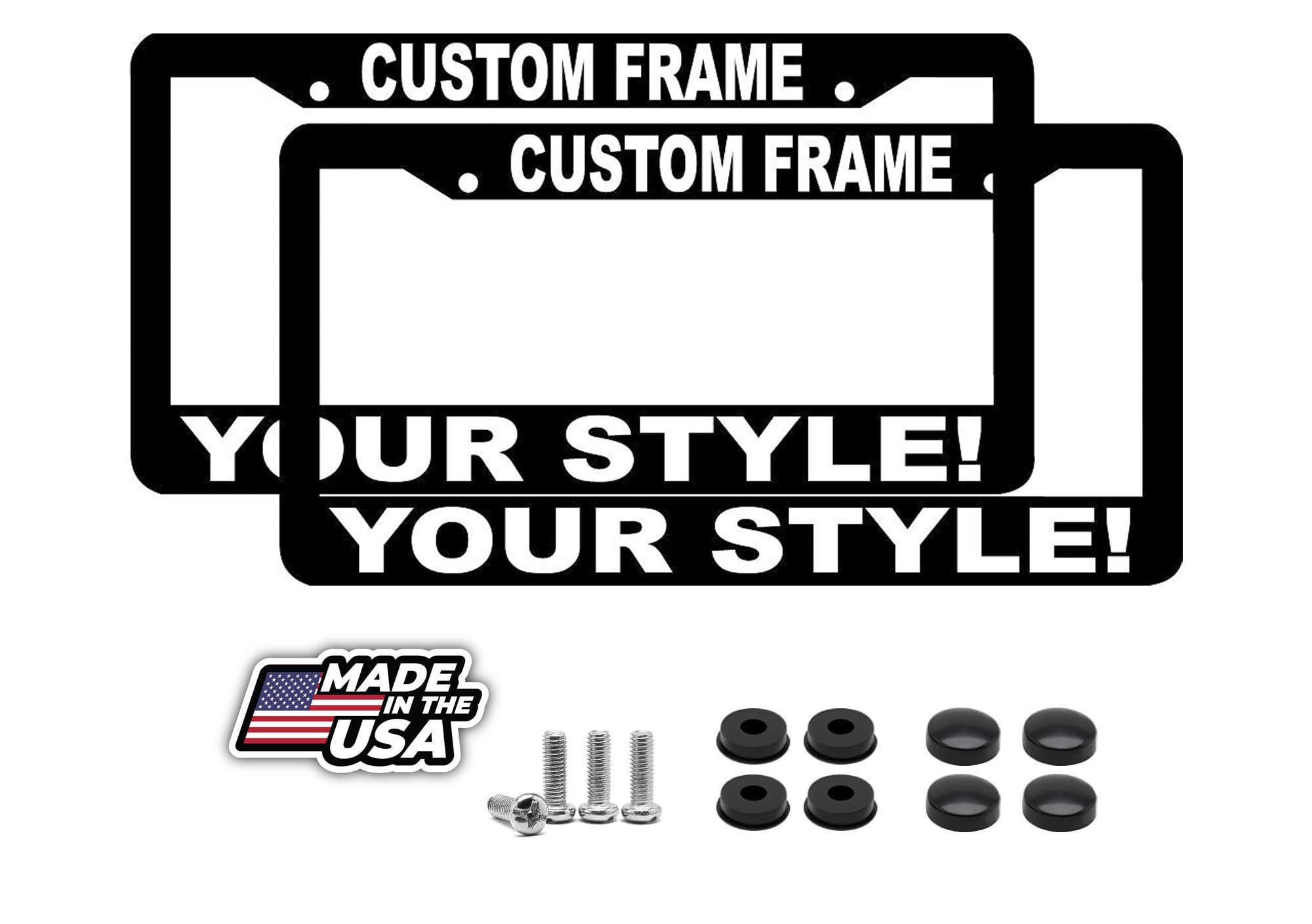2 X Custom Personalized Black License Plate Frame With Your Own Text Including Mounting Hardware