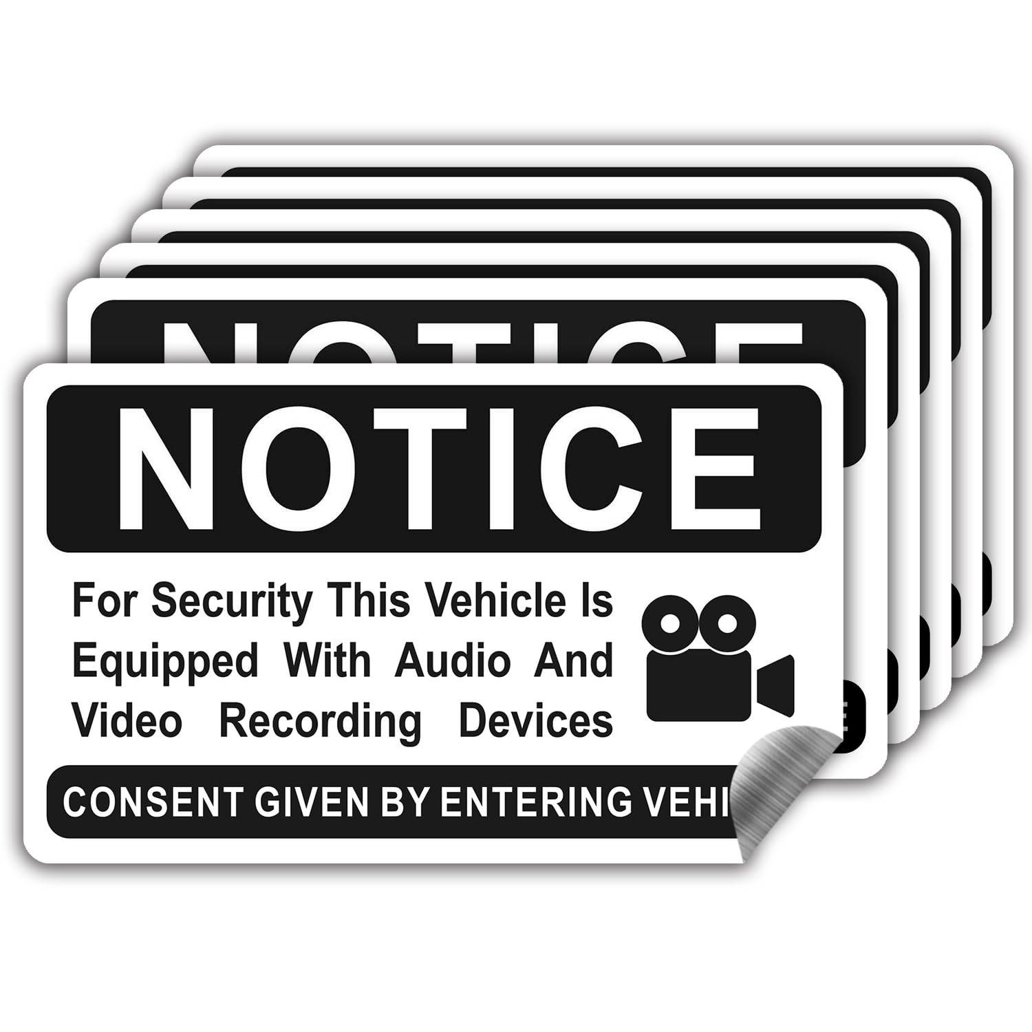 6 pieces Notice Vehicle is Equipped With Audio And Video Recording Devices,In Car Camera Recording Stickers for Cars, Black,3.3i
