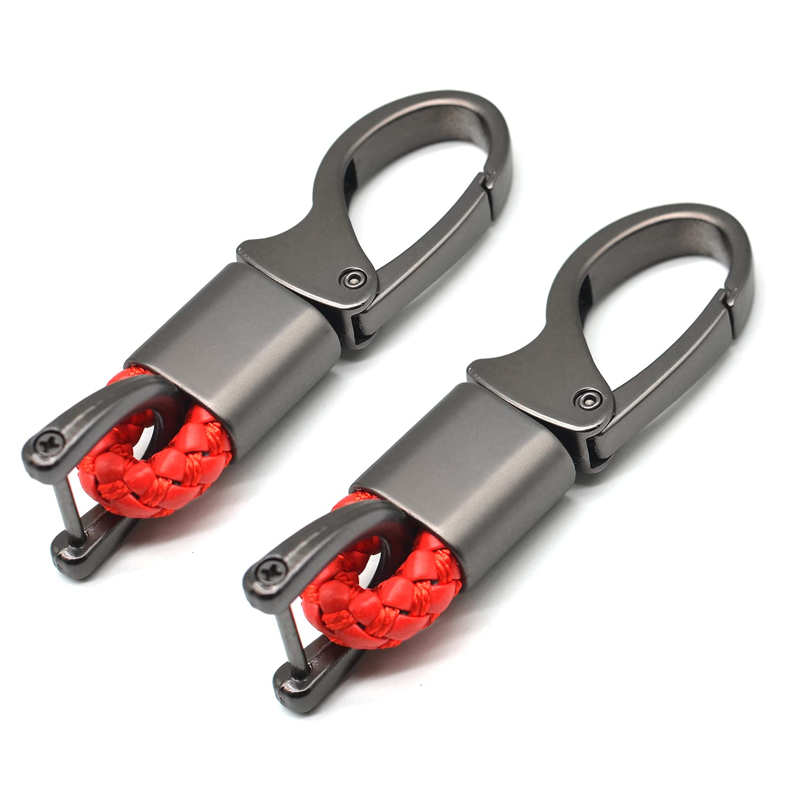 Eyanbis Car Key Fob Keychains Leather Holder Key Chain Sturdy Metal With D-Ring For Men And Women 2 Pack, Red, 360 Degree Rotata