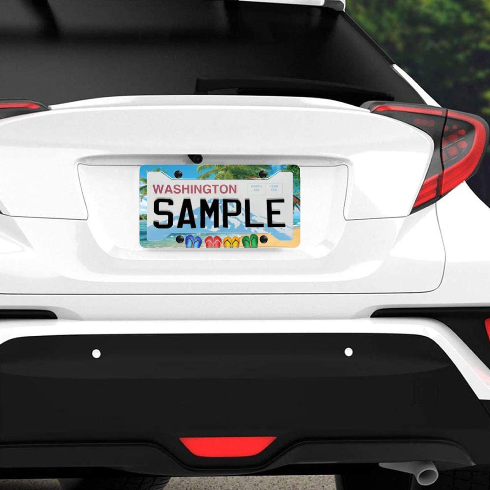 Hawaii Beach Flip Flops License Plate Frame Palm Tree 2Pcs For Car Decorative Parts License Plate For Standard Us Canada License