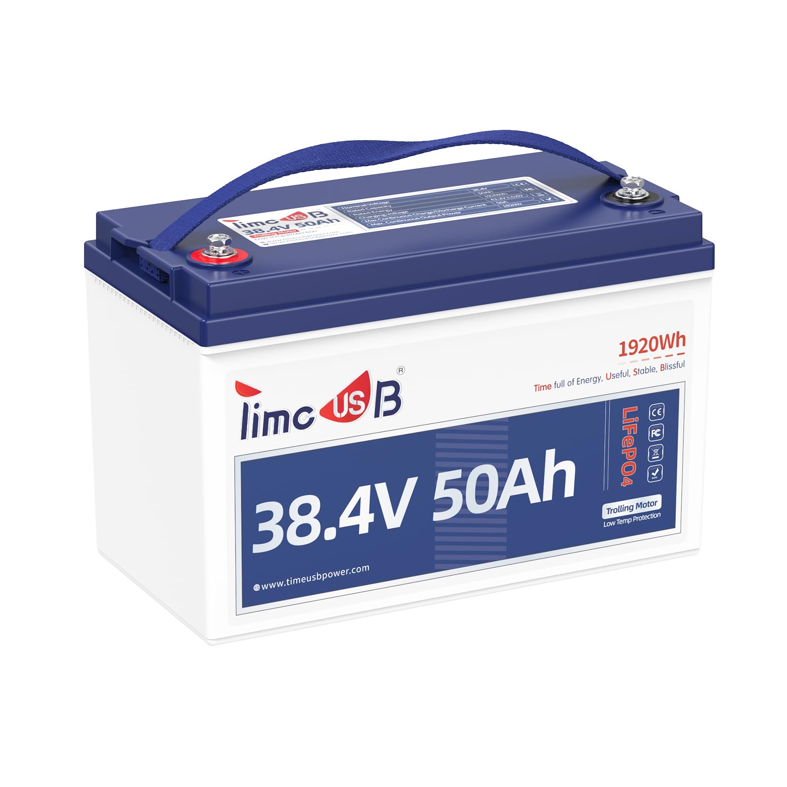 36V 50Ah Lithium Battery, Timeusb 36V LiFePO4 Battery with Low-Temp Cutoff Protection, Group31, Automotive Grade A Cells, Up to 