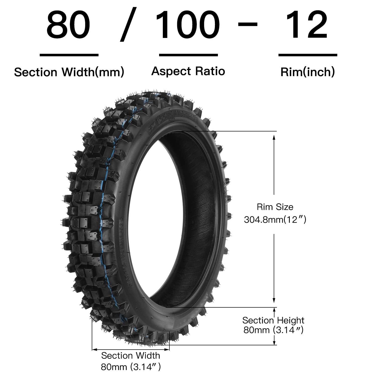 GREHUA Rear 80/100-12 & Front 60/100-14 Tire Inner Tubes for 90cc-125cc Dirt Bikes, Rubber, Model LT27-12W-