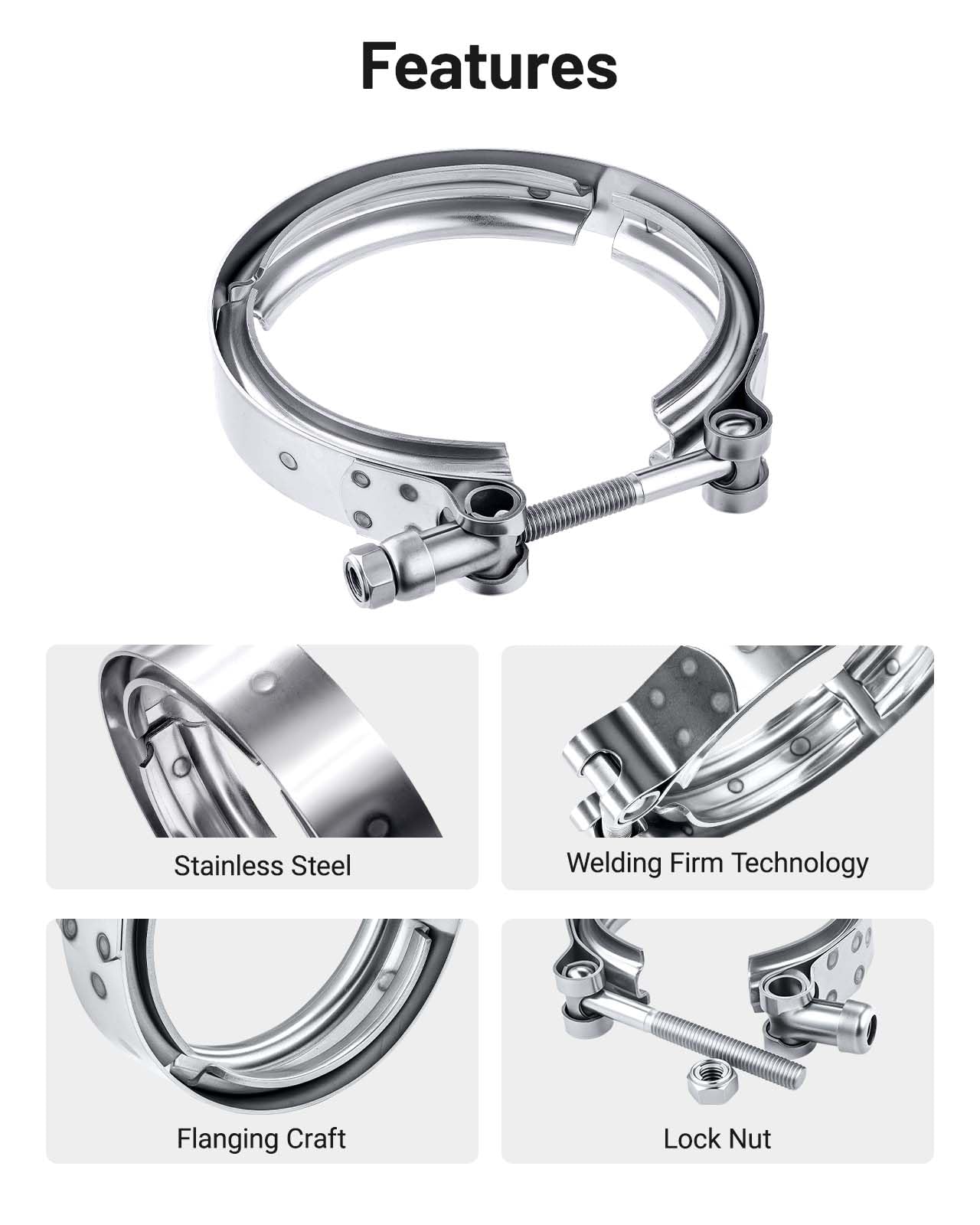 Evil Energy 4.0 Inch V Band Clamp For Flange Kit Stainless Steel 4Pcs (No Flanges)