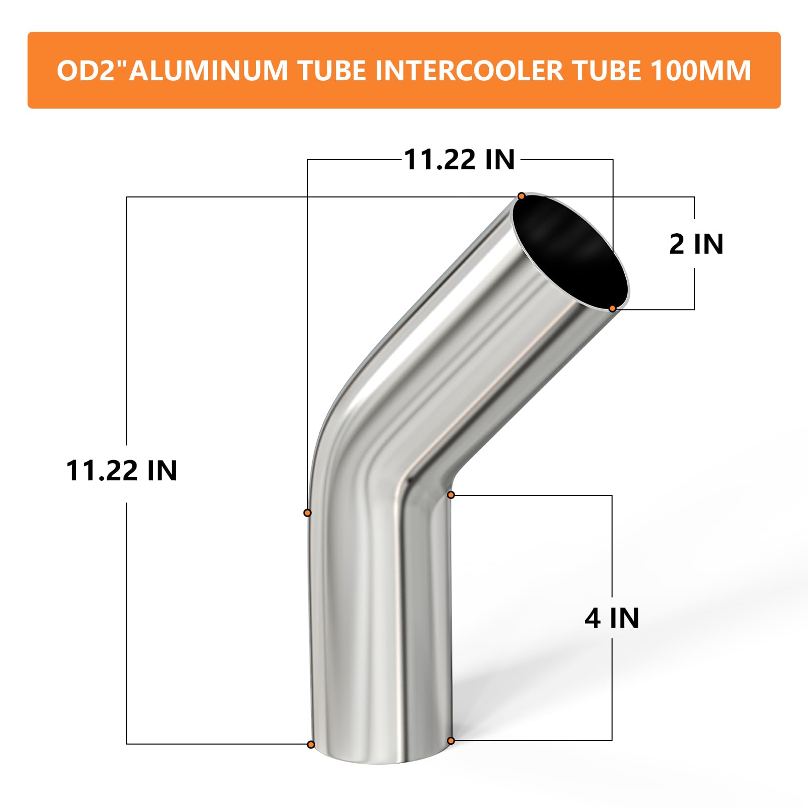 Gasher 1Pcs Intercooler Pipe Aluminum 45 Degree Elbow Alloy Tube 2''Od, Leg Length 4'' (100Mm), For Intake And Cooling Systems