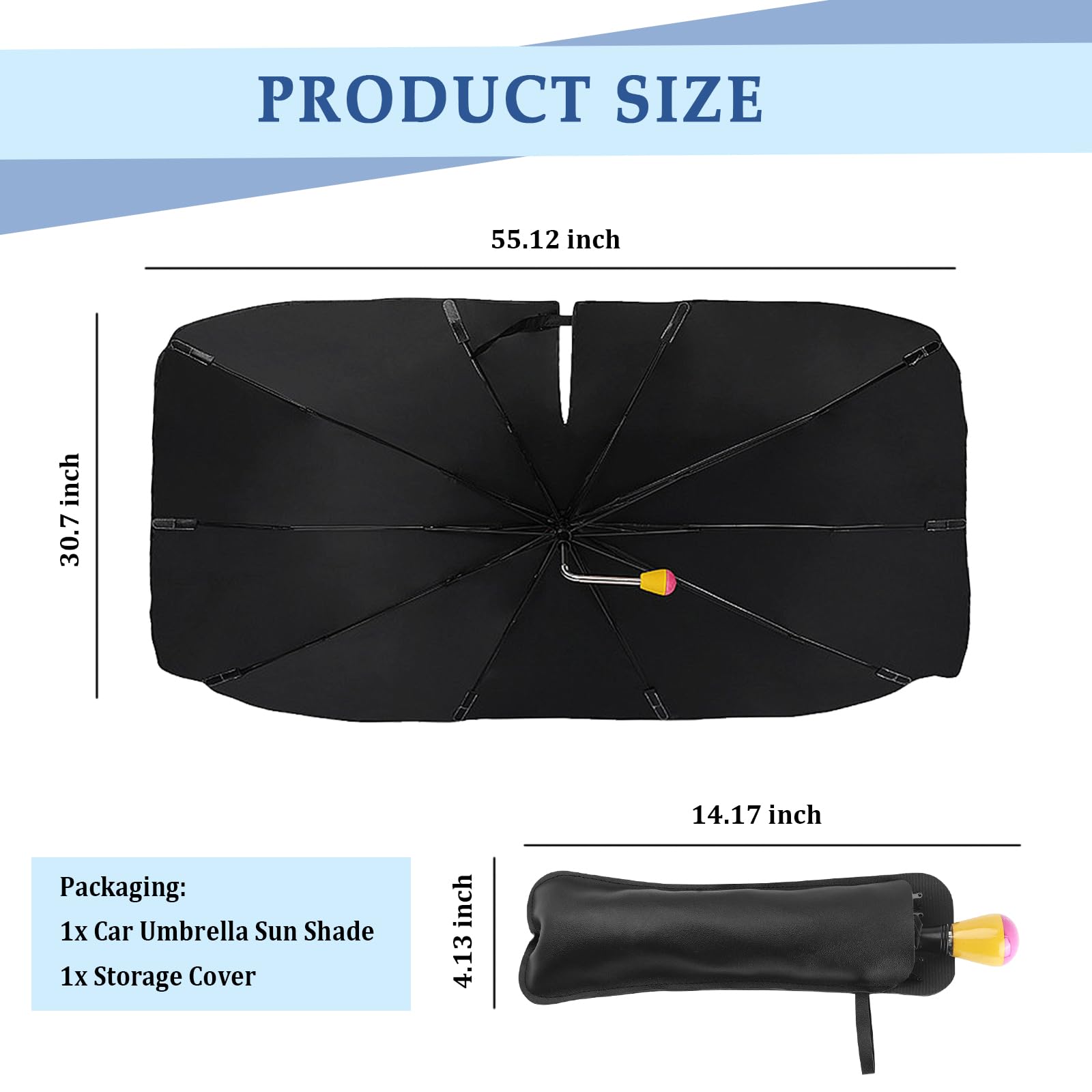 [2025 Upgrade Bend] Car Windshield Sun Shades Umbrella,Foldable Cars Sun Shade with Nanoscale Heat Insulation,55''x30'' Suns Sha
