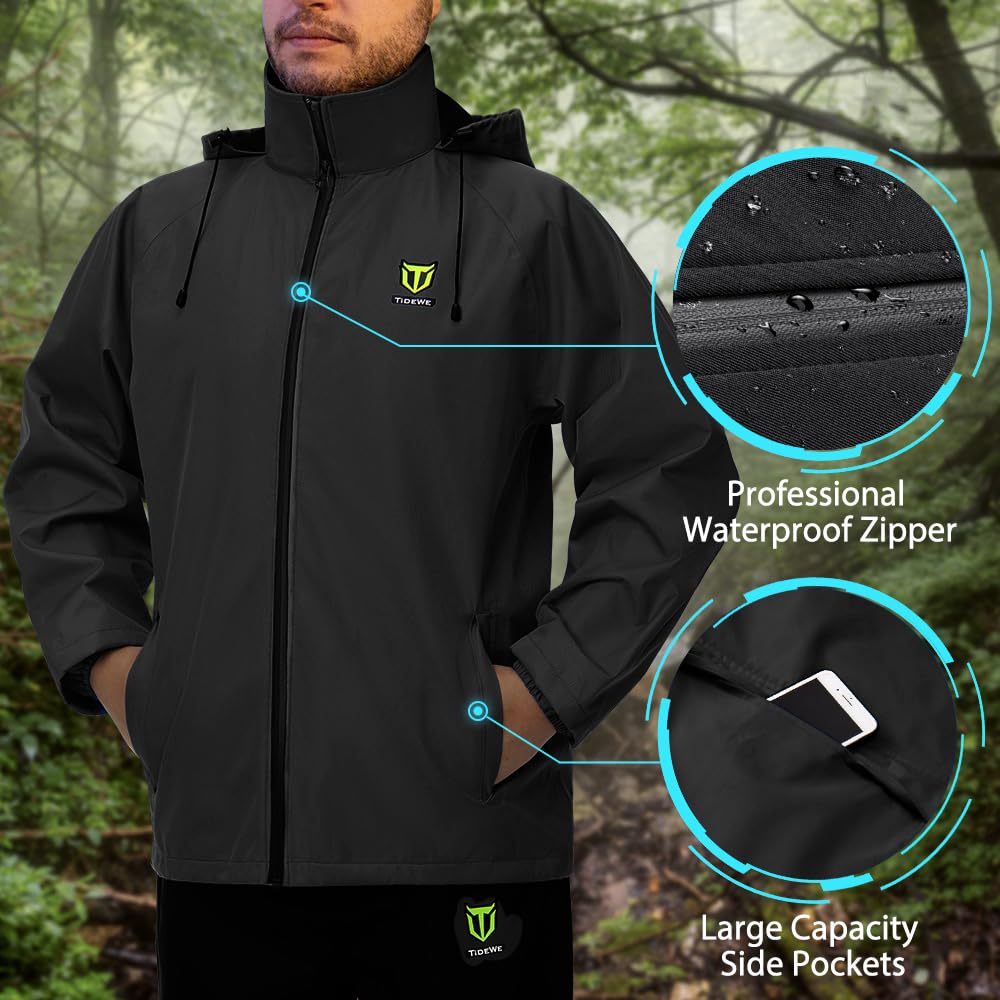 Tidewe Rain Suit, Waterproof Breathable Lightweight Rainwear (Black Size Xl)