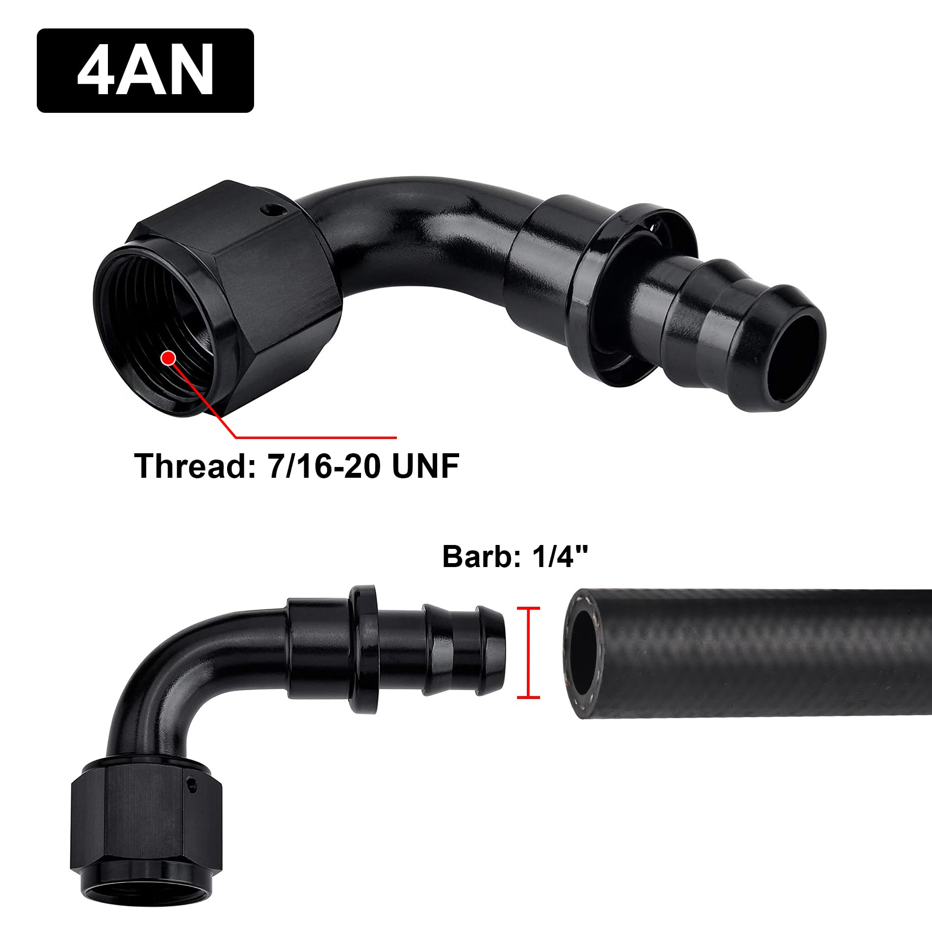 Evil Energy 4An 90 Degree Push Lock Hose Fitting End Black 2Pcs