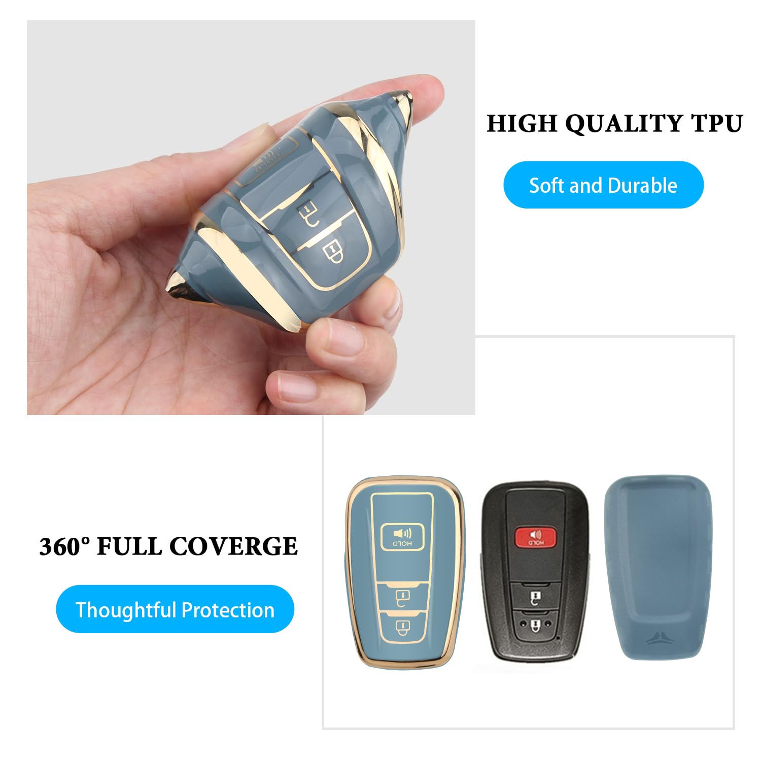 MILD EAST Toyota 4Runner Key Fob Cover - Soft TPU Protection, 3 Button, Keychain, Compatible with 2016-2024 Models, Blue