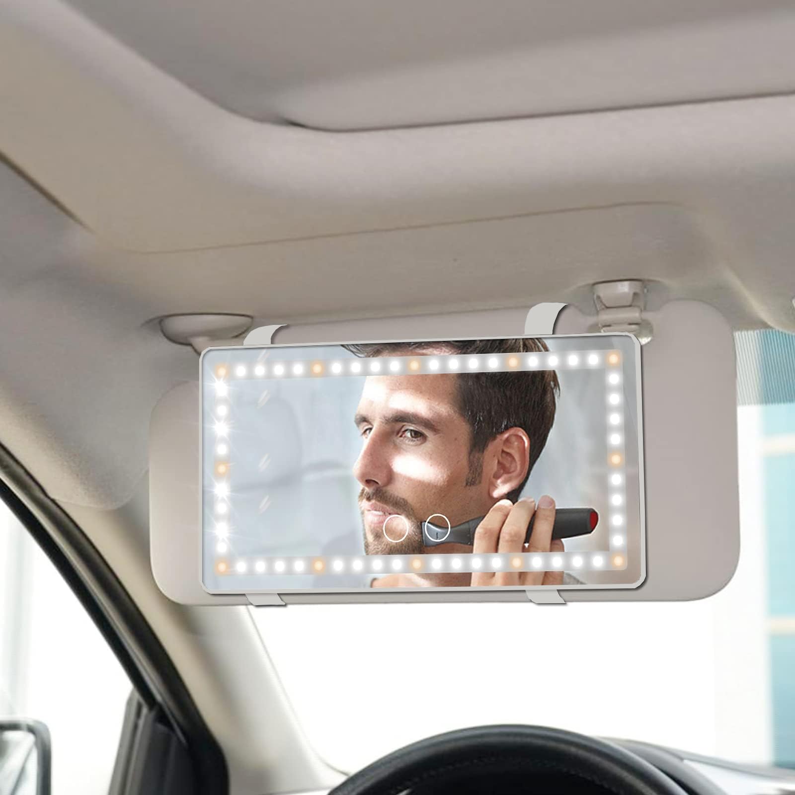 Car Sun Visor Vanity Mirror, Rechargeable Makeup Mirrors With 3 Light Modes & 60 Leds- Dimmable Clip-On Rear View Sun-Shading Co