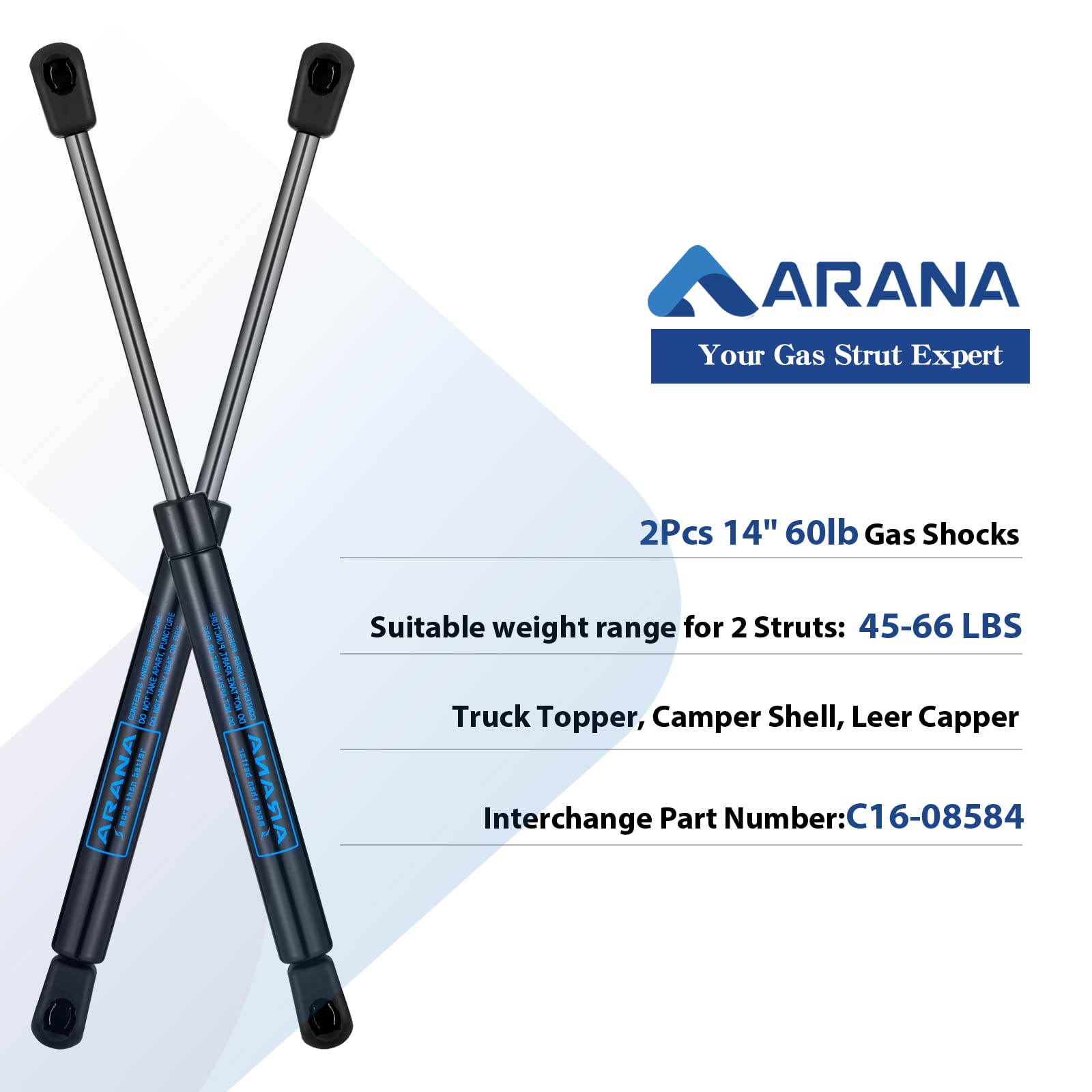 Arana C1608584 14 Inch 60 Lb Gas Struts Spring Shock 6921 14 '' 60Lb Lift Support For Motorhome Storage Door Camper Shell Truck
