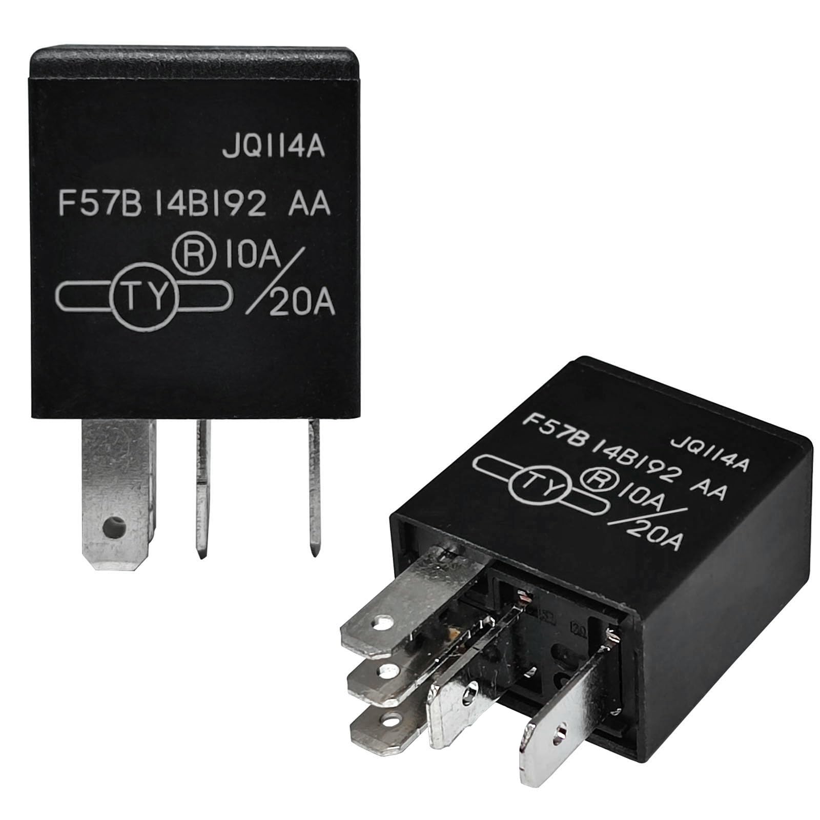 Relay F57B14B192AA (Set of 2), 10A/20A 12VDC 5Pins Automotive Relay F57B 14B192 AA - OEM Replacement, Compatible for Select Ford