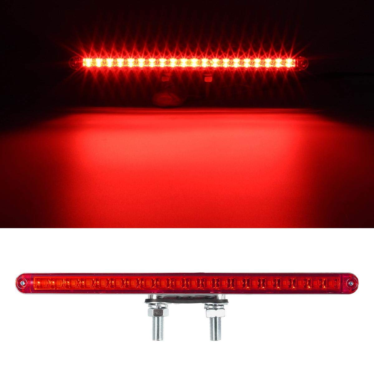 Partsam 2Pcs 12" LED Truck Light Bars - Red/Amber Waterproof Turn Signal & Tail Lights, Chrome/White, Double Studs, 20LED