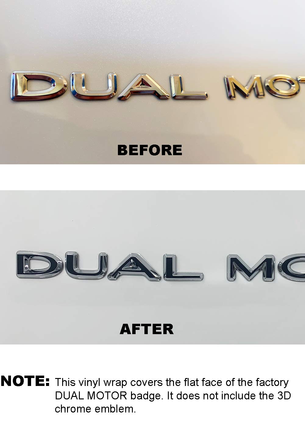 Custom Cut Graphics Dual Motor Badge Wrap for Tesla Model 3/S/X/Y - Matte Black Vinyl, 2-pc Set
