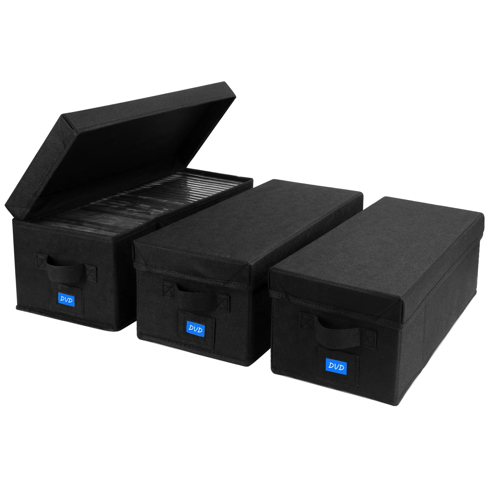 Boatisle Dvd Storage Box With Handles And Lid - Dvd Case Holder Organizer With External Label Slots, Stackable Dvd Storage Case