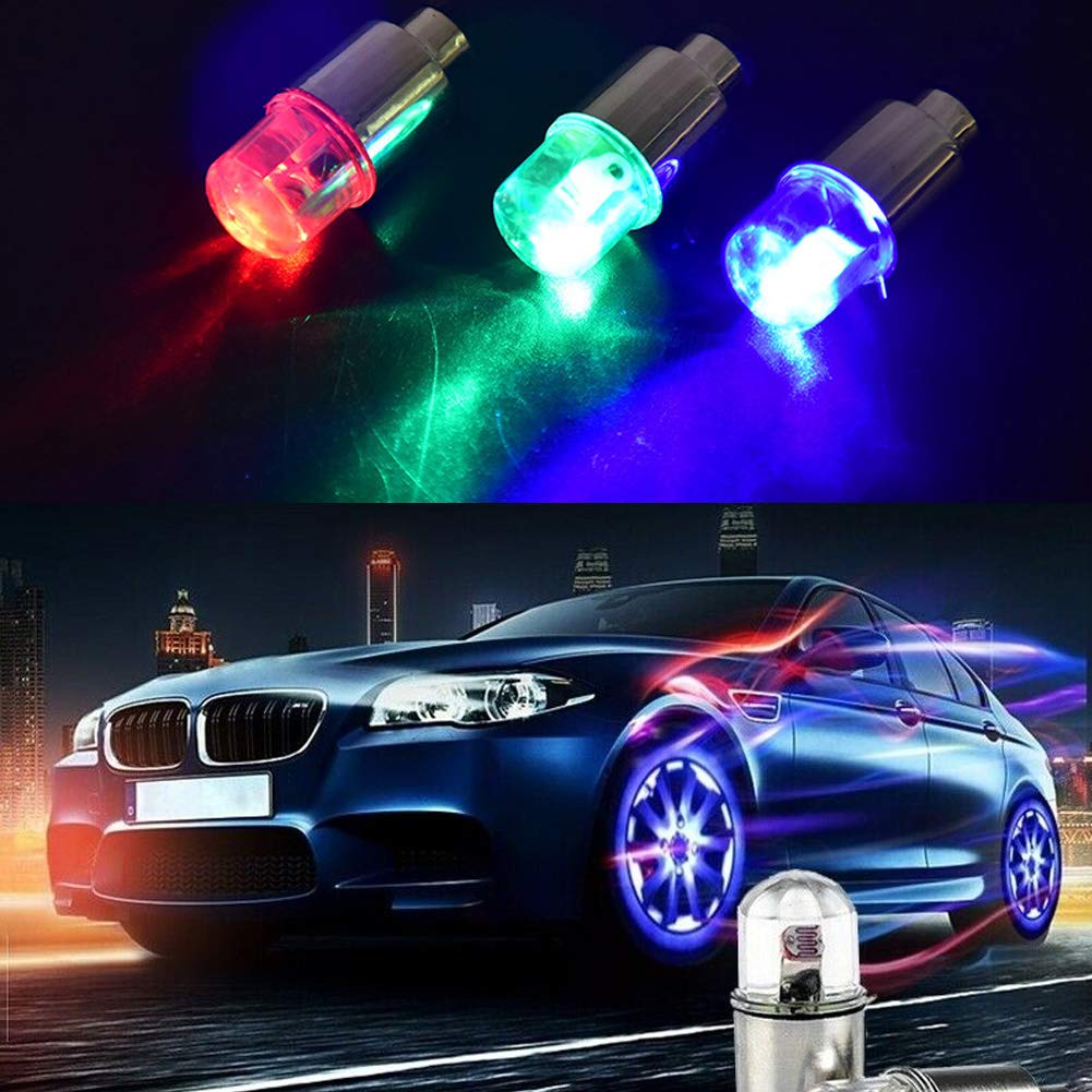 FICBOX LED Wheel Lights - 12 PCS Tire Valve Cap Lamp, Metal, Red for Cars, Trucks, Motorcycles, and Bikes