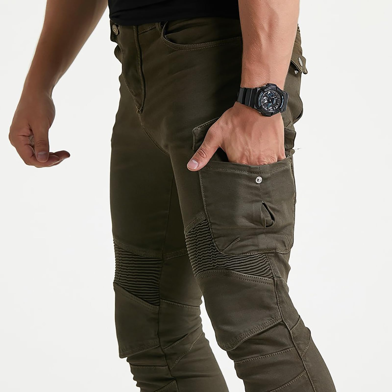 LOMENG Motorcycle Pants Riding Jeans Biker Motorbike Pants with CE Removable Armored for Men Military Green EU28, Green