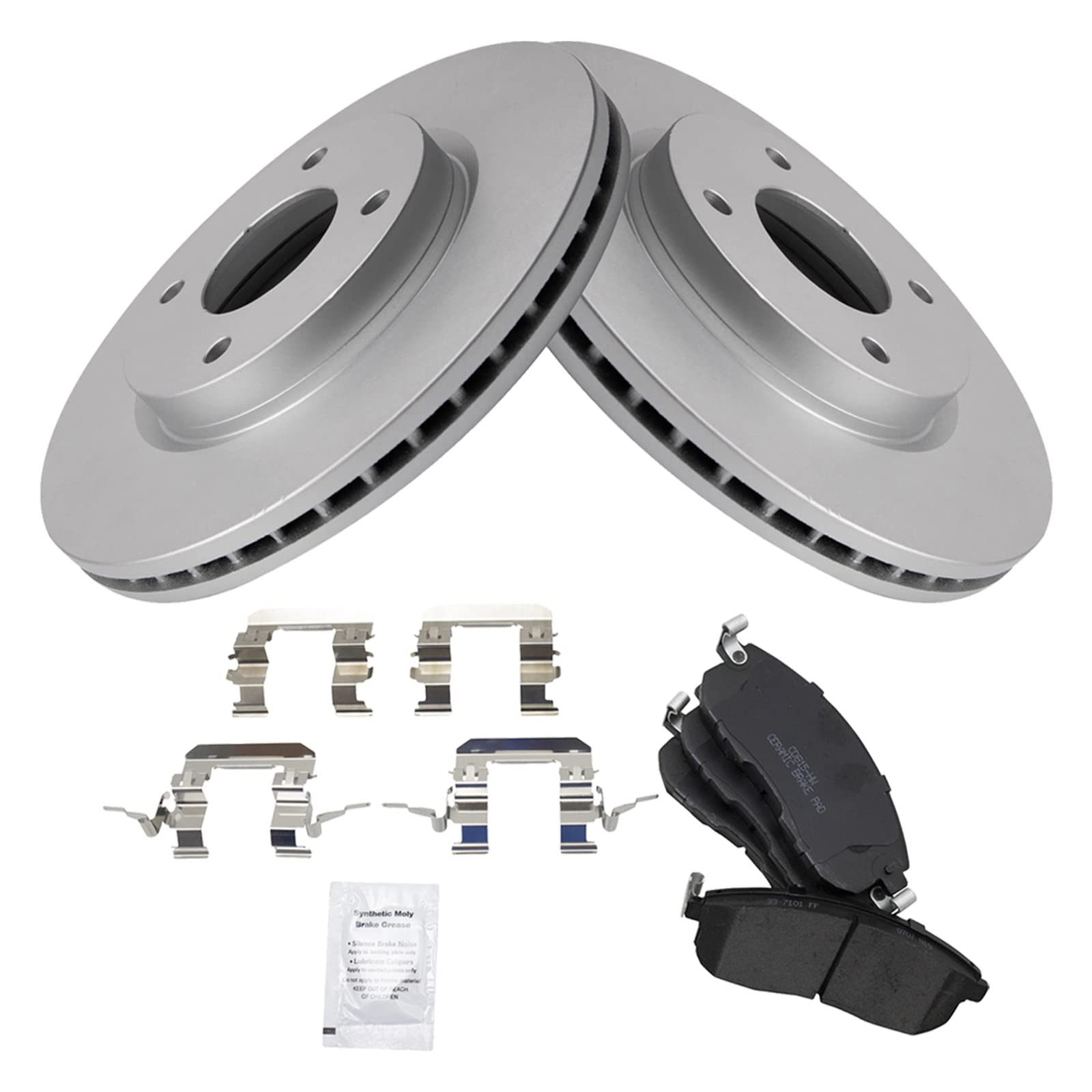 Trq Front Brake Pad & Rotor Kit Brake Pads Brake Rotor Ceramic Premium G-Coated Compatible With 2009-2014 Nissan Cube 2007-2012