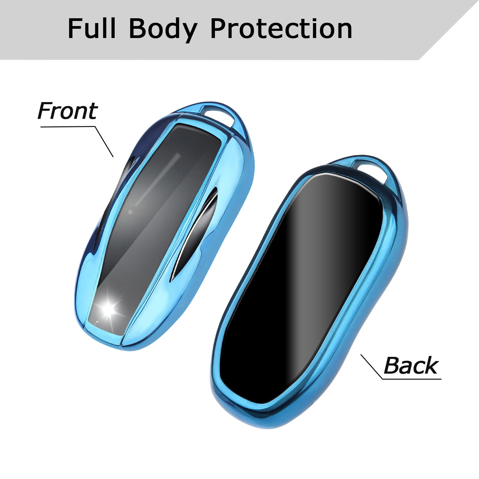 Qbuc For Tesla Key Fob Cover With Keychain Soft Tpu Protection Case Compatible With Tesla Model 3 / Y (Blue)
