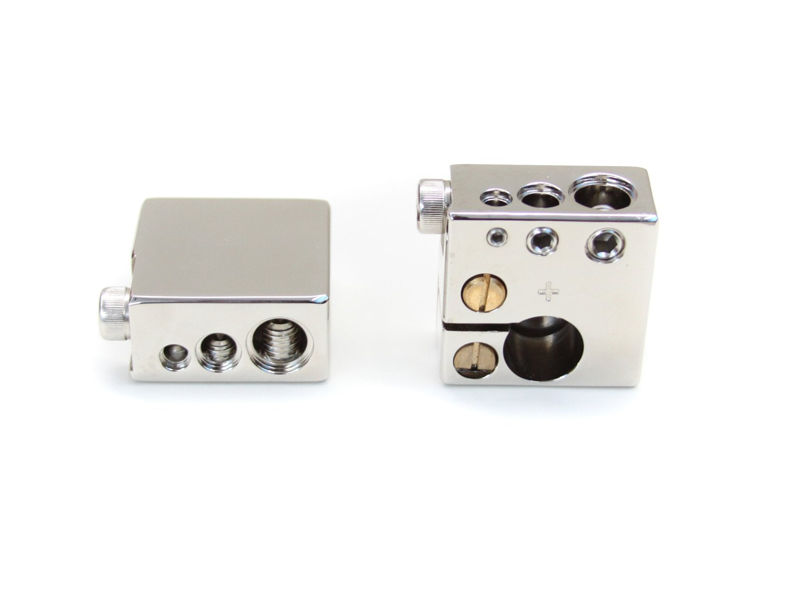 KnuKonceptz Ultimate Battery Terminal Pair, Brass, Silver, Model UBT-840PNOEM, 2.625" x 2.0" x 1.125" with OEM