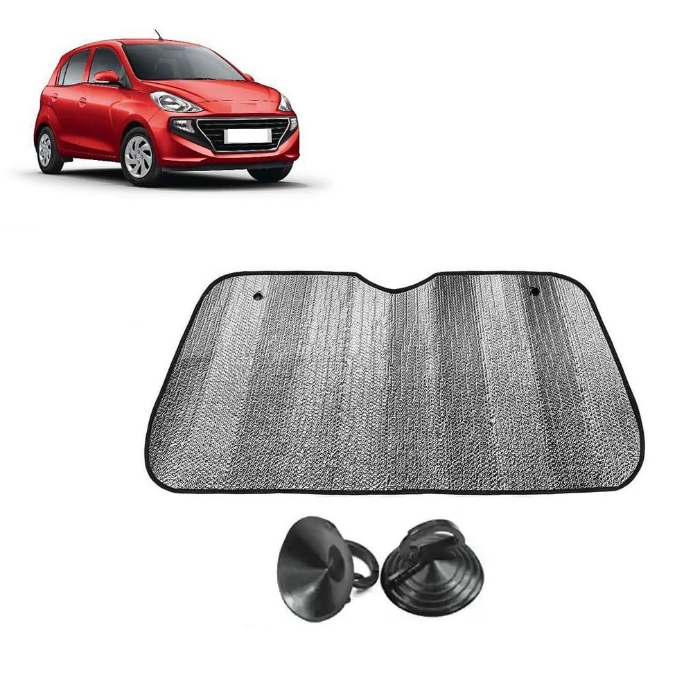 Car Windshield Sun Shade UV Rays Protector Silver Sunshade Solar Reflective suitable for H y u n d a i Santro [2018 to 2024]