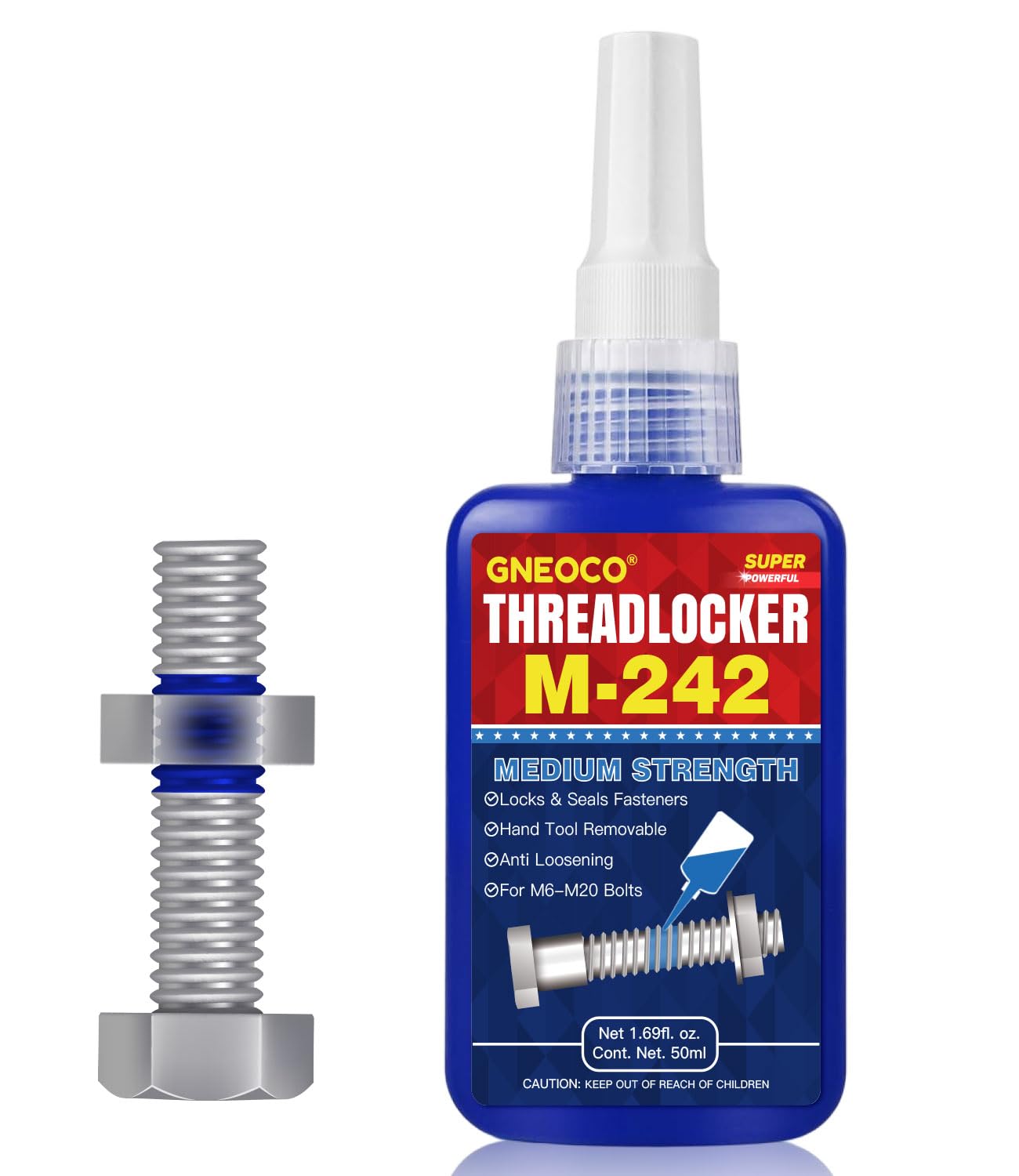 Threadlocker Blue 242 1.69 Fl Oz/50 Ml, Thread Lock Medium Strength Lock Tight For Nuts, Bolts, Fasteners And Metals, Anaerobic