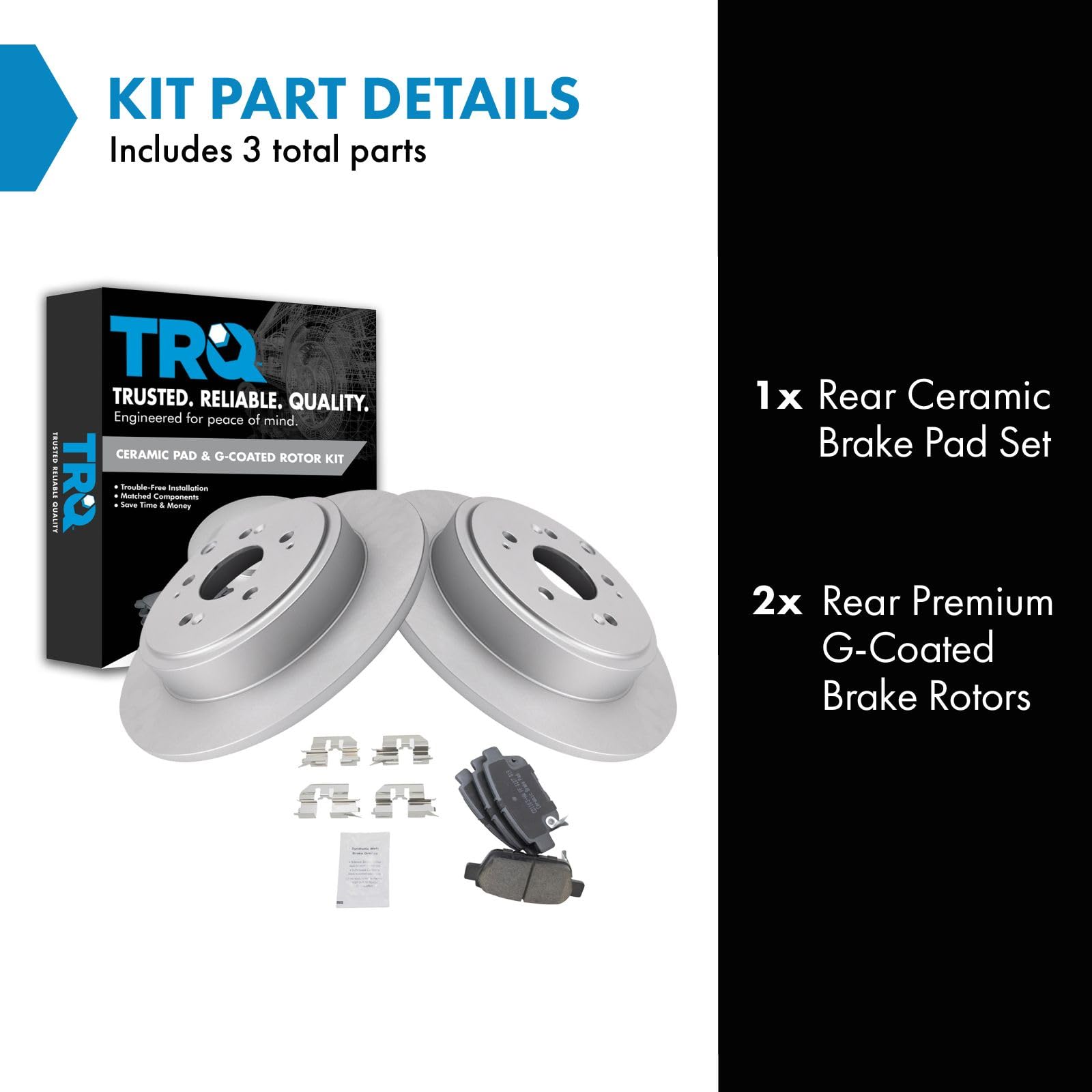 Trq Rear Ceramic Brake Pad & Disc Coated Rotor Kit Compatible With 06-13 Honda Ridgeline