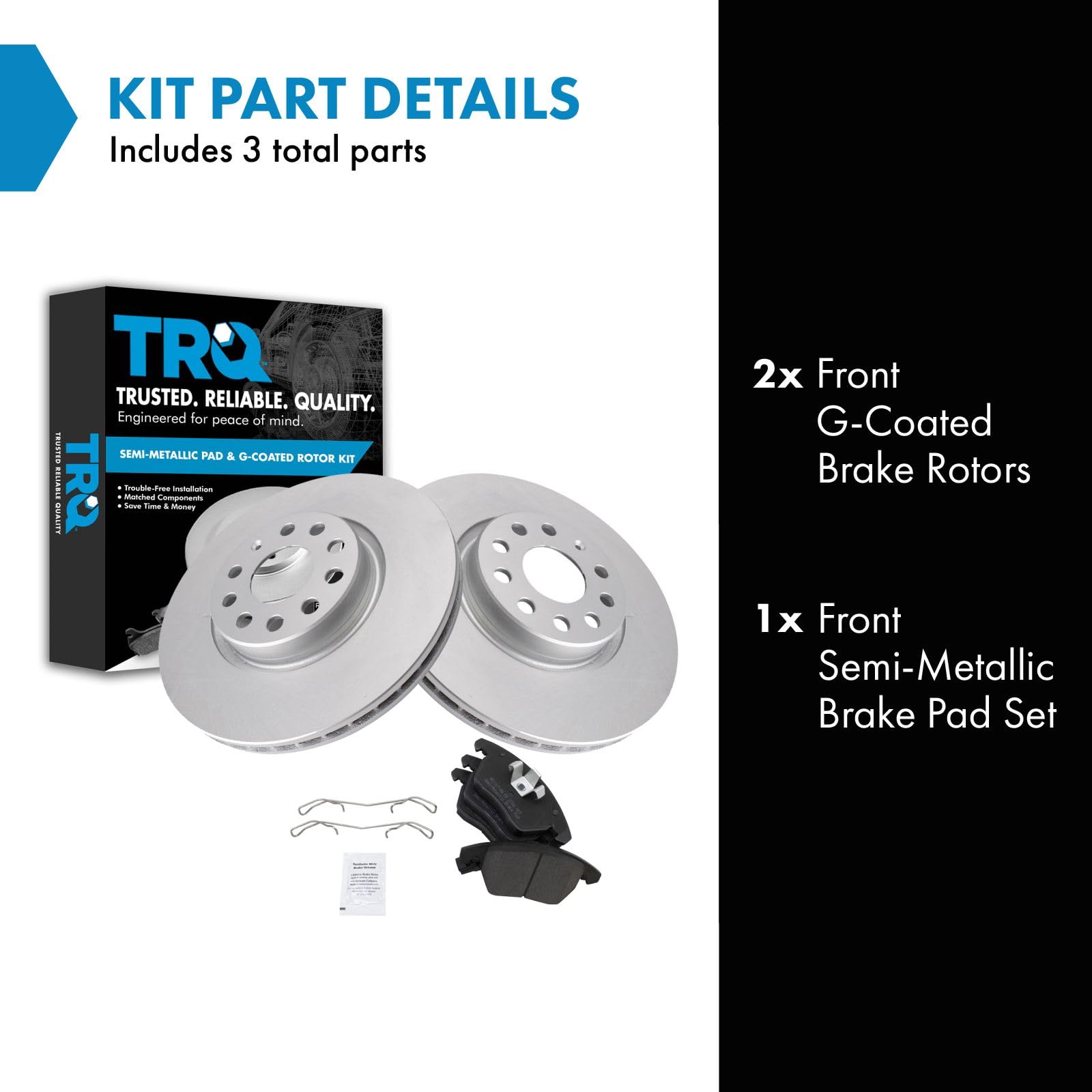 Trq Front Metallic Brake Pad & Coated Rotor Set Compatible With Tt A3 Vw Cc Gti Jetta Passat