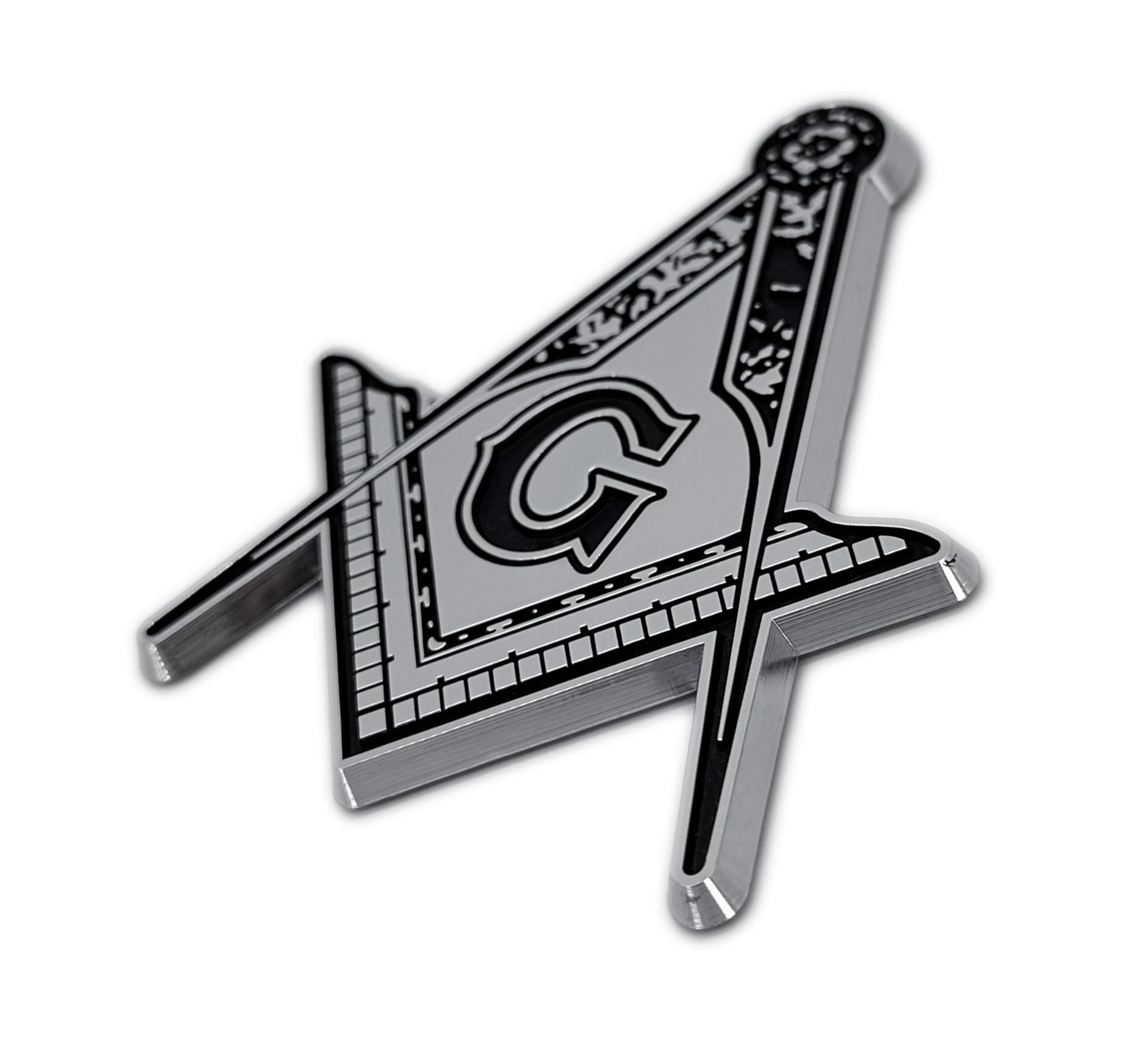 Masonic Square And Compasses Detailed Chrome Auto Emblem