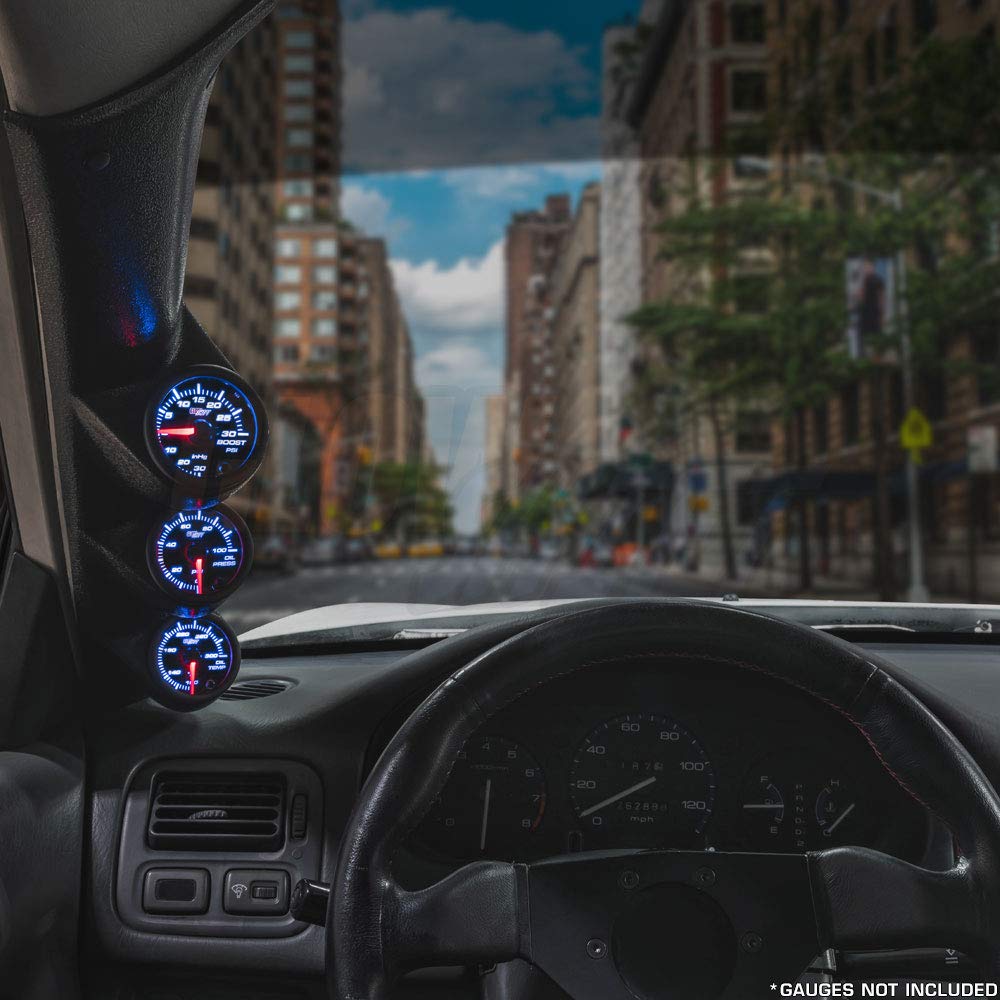 GlowShift Black Triple Pillar Gauge Pod Compatible with Honda Civic 1988-1991 - ABS Plastic - Mounts (3) 2-1/16'' (52mm) Gauges