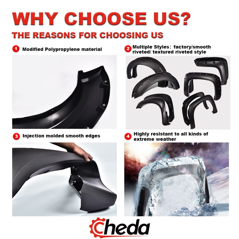Cheda Fender Flares, Compatible With 2009 2010 2011 2012 2013 2014 Ford F150 Svt Raptor, Factory Style Wheel Cover, Fo1268100 Fo126910