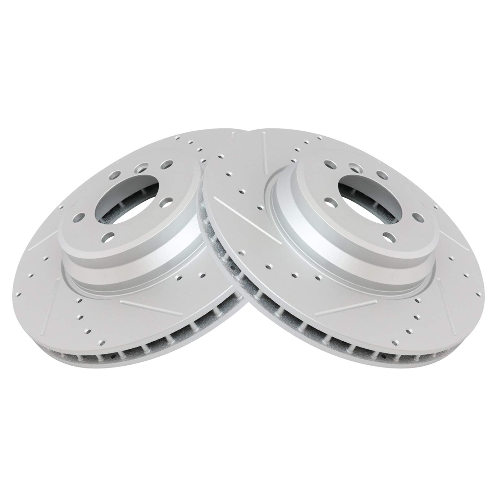 Trq Front Performance Brake Rotors Set Premium G-Coated Cross Drilled & Slotted Compatible With 2009-2011 Bmw 335D 2007-2013 335