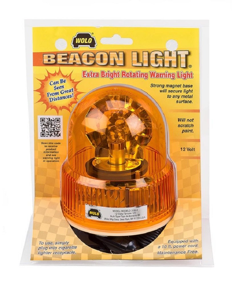 Wolo (3100-A) Beacon Light Rotating Emergency Warning Light - 12 Volt, Amber Lens