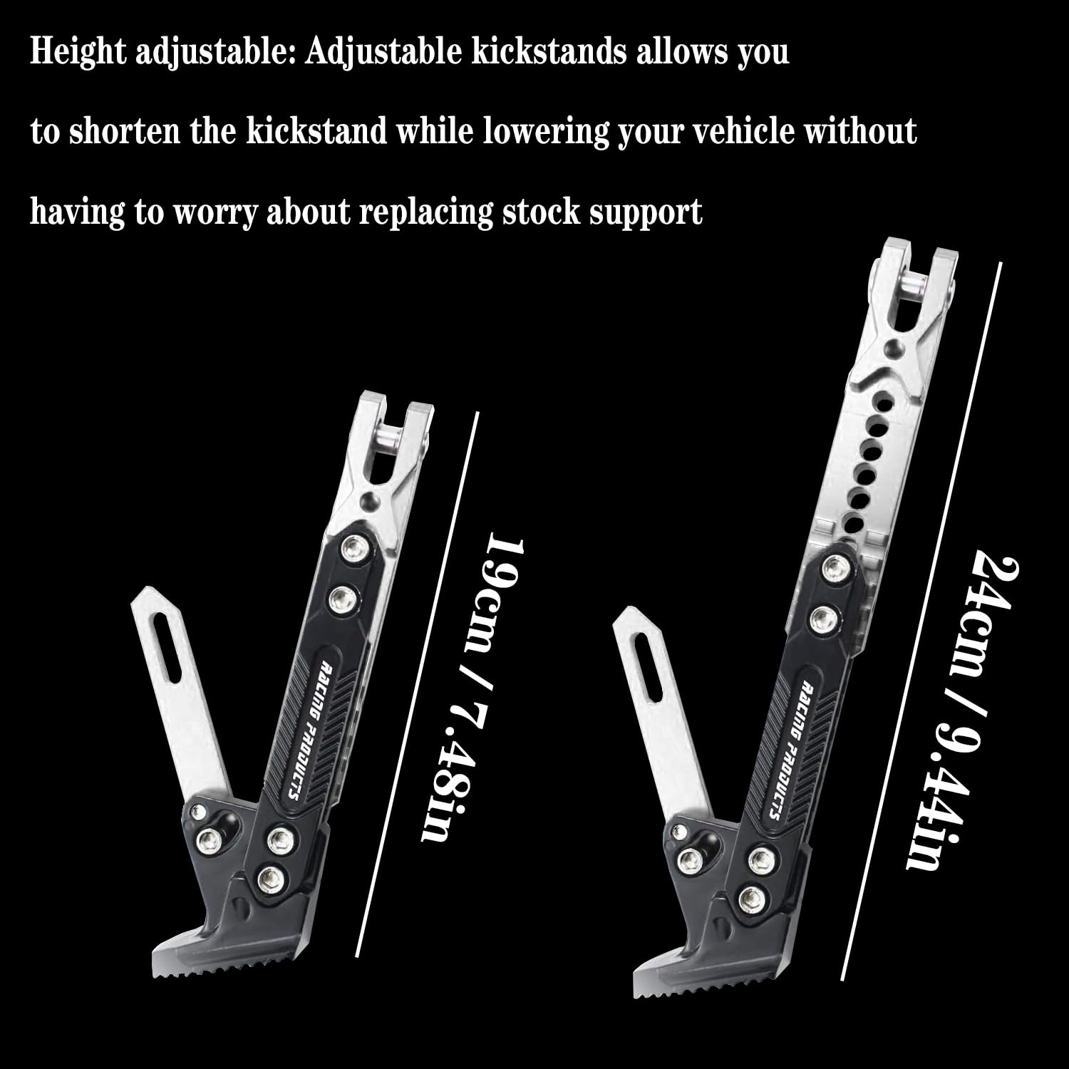 GWH Motorcycle Universal Kickstand Adjustable Modified CNC Aluminum Alloy Adjustable Tripod Holder Kickstand Foot Side Support S