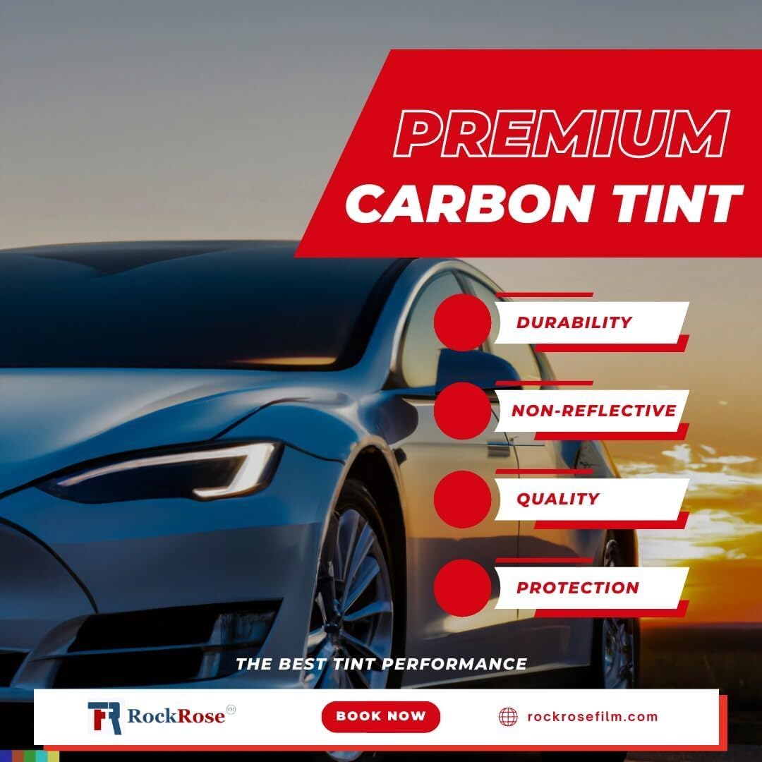 Rockrose Charcoal 2Ply Premium Carbon 20% Vlt Car Tint 24 In X 10Ft Professional Window Tint Heat, Uv, And Irr Block Tint For Ca