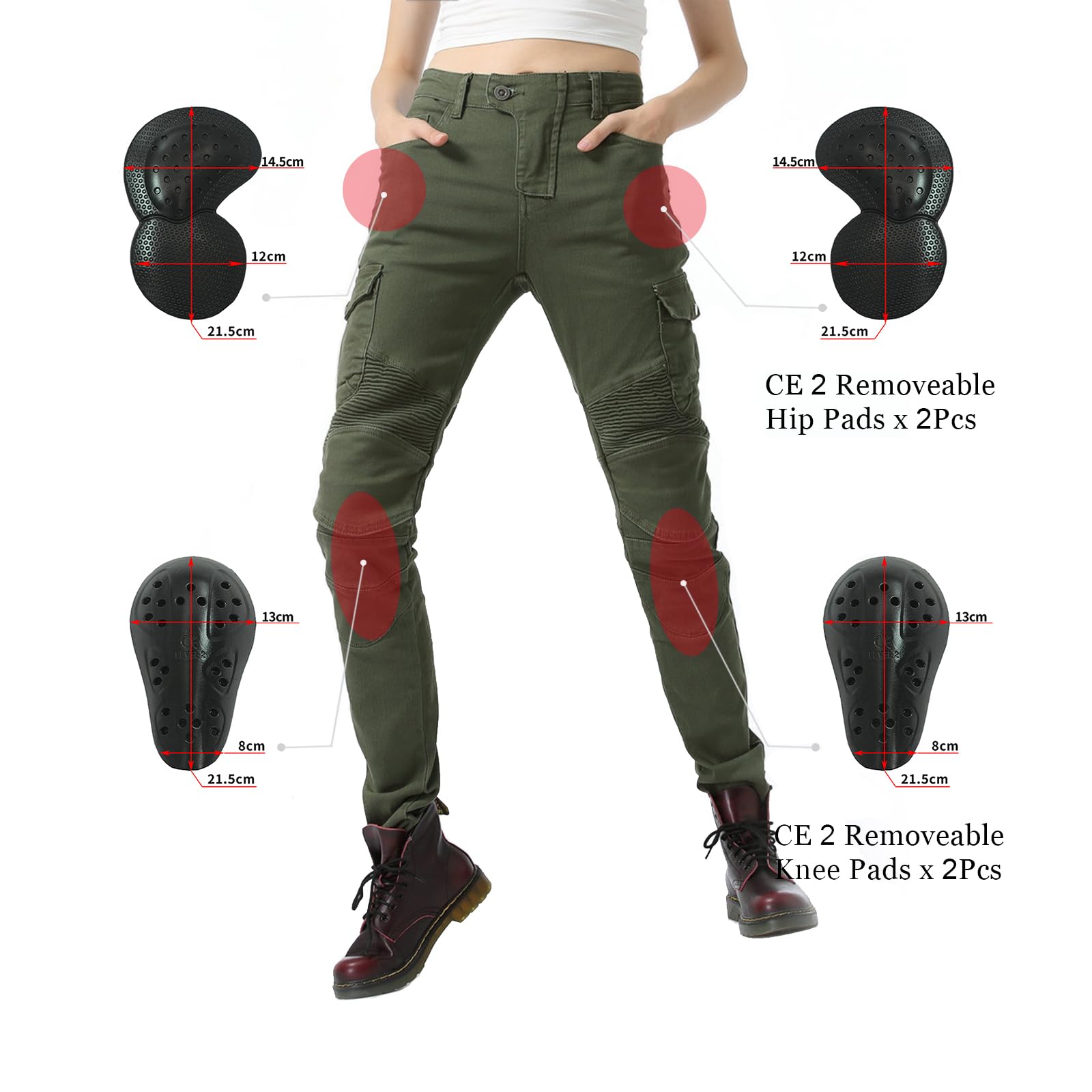 LOMENG Motorcycle Riding Pants Motorcycle Jeans Slim Fit with CE Knee Hip Removable Protectors Armor for Women Green S 28