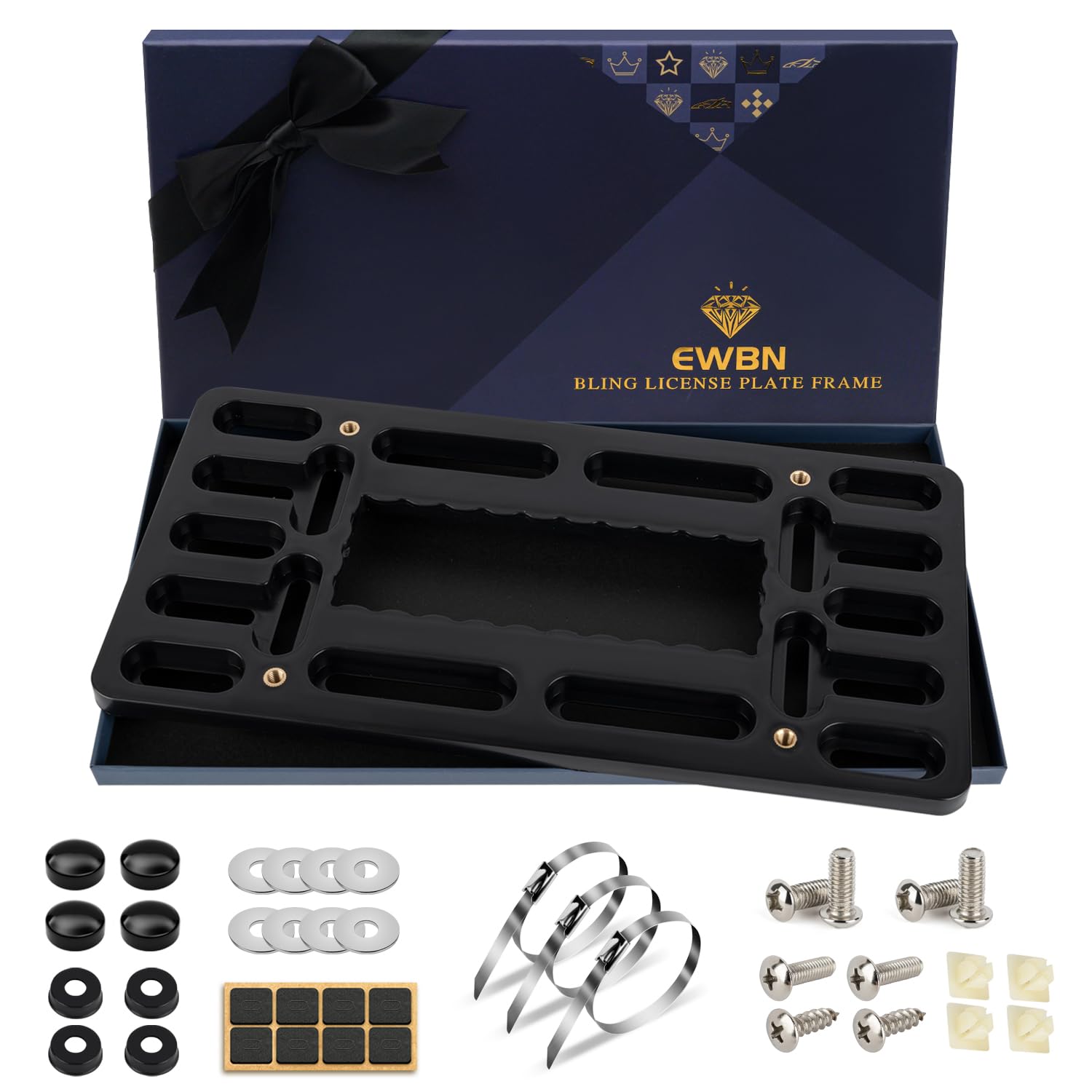 Ewbn License Plate Bracket Holder,Car Front License Plate Mounting Kit,Universal Bumper Tag Frame 2 Drill Holes Mount Adapter Wi