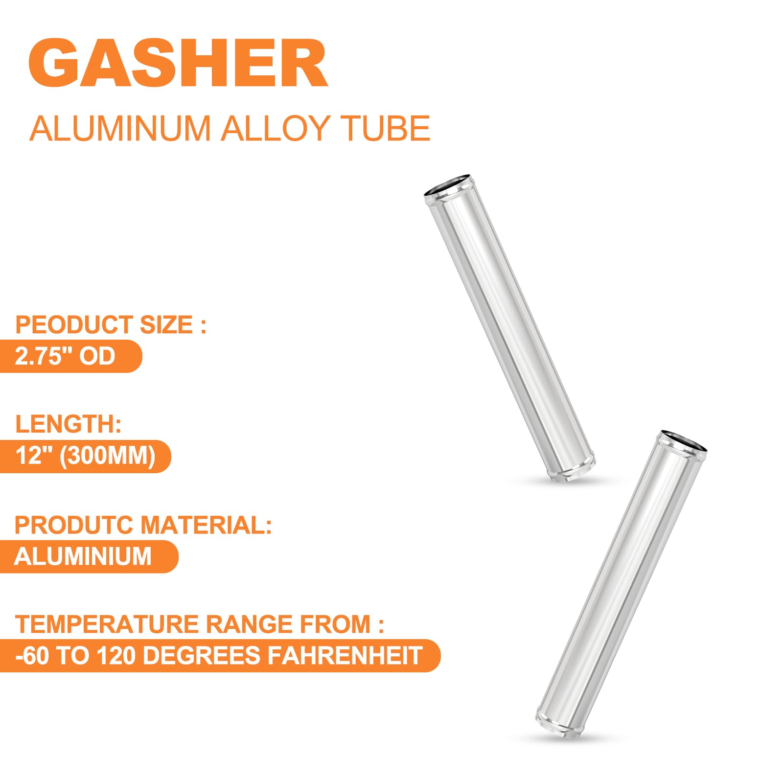 Gasher 1Pcs 12''(300Mm) Aluminum Alloy Tube Aluminum Straight 2.75''Od With Bead Roll, Intercooler Pipe For Intake And Cooling S