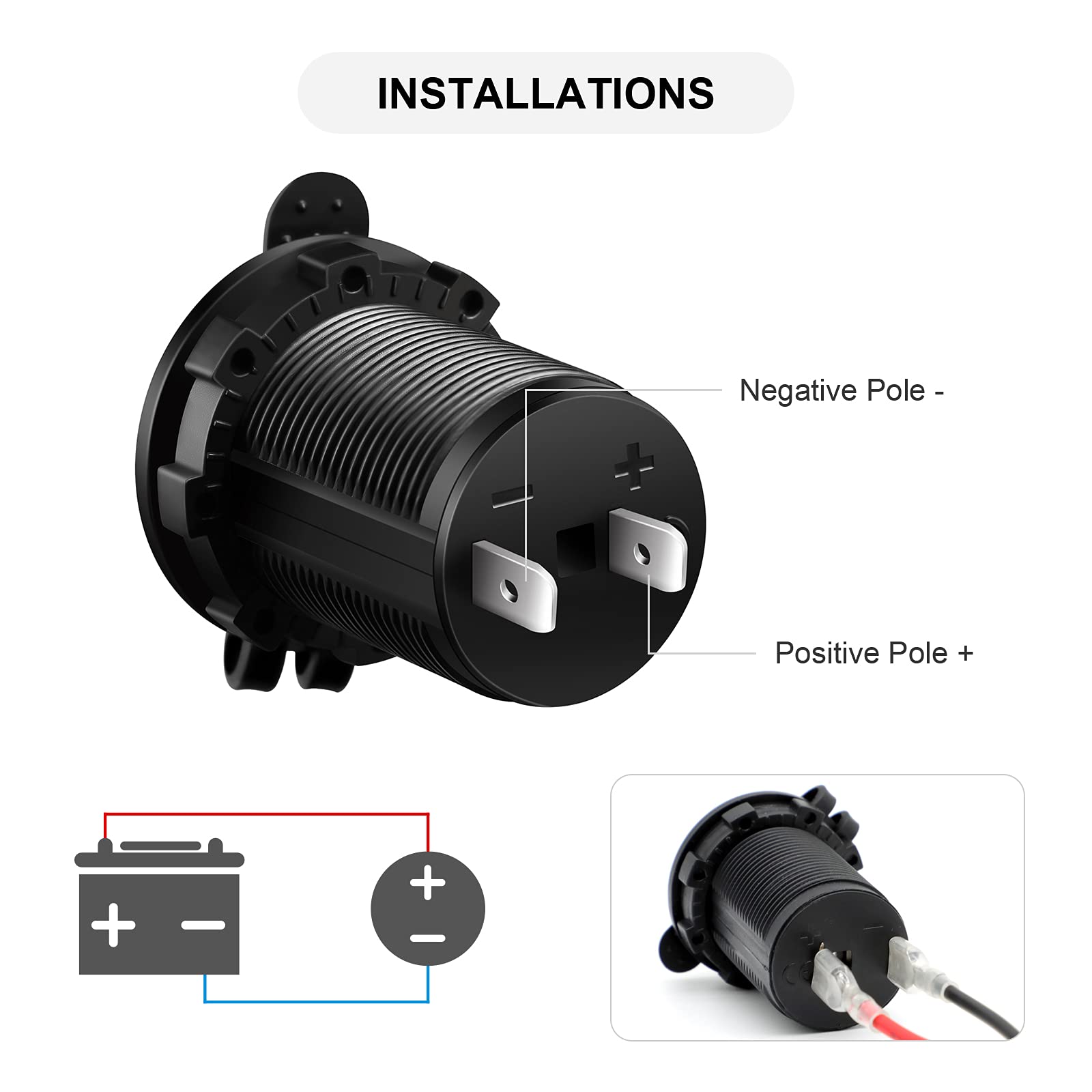 Cigarette Lighter Socket Car Marine Motorcycle Atv Rv Lighter Socket Power Outlet Socket Receptacle 12V Waterproof Plug (Led Red
