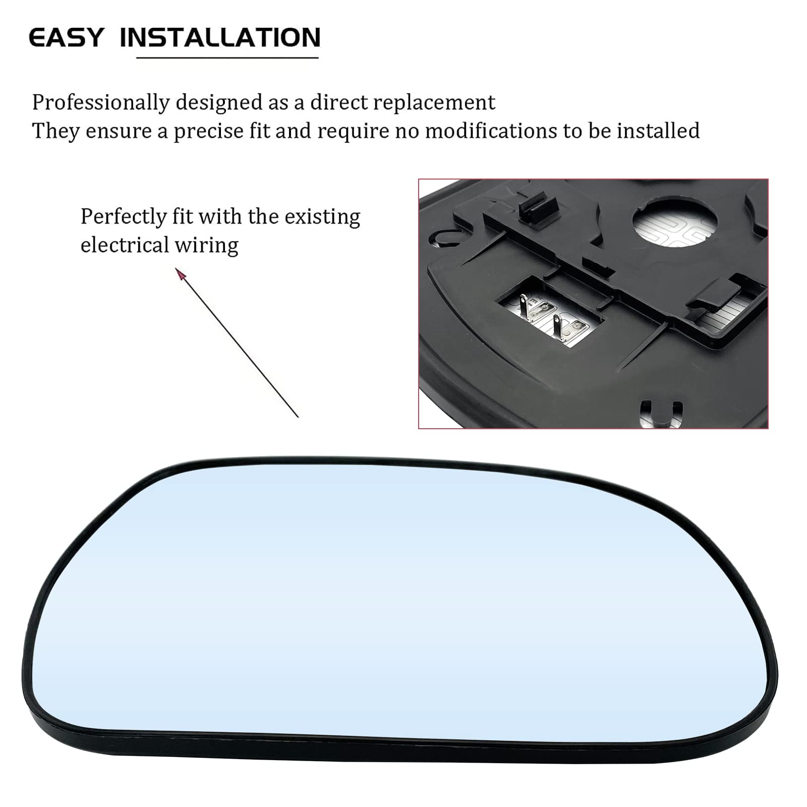 SKARUMMER Heated Mirror Glass Replacement - Passenger Right Side for 2004-2009 Lexus RX330 RX350 RX400h, Black, ABS, Model AB-7002273SR