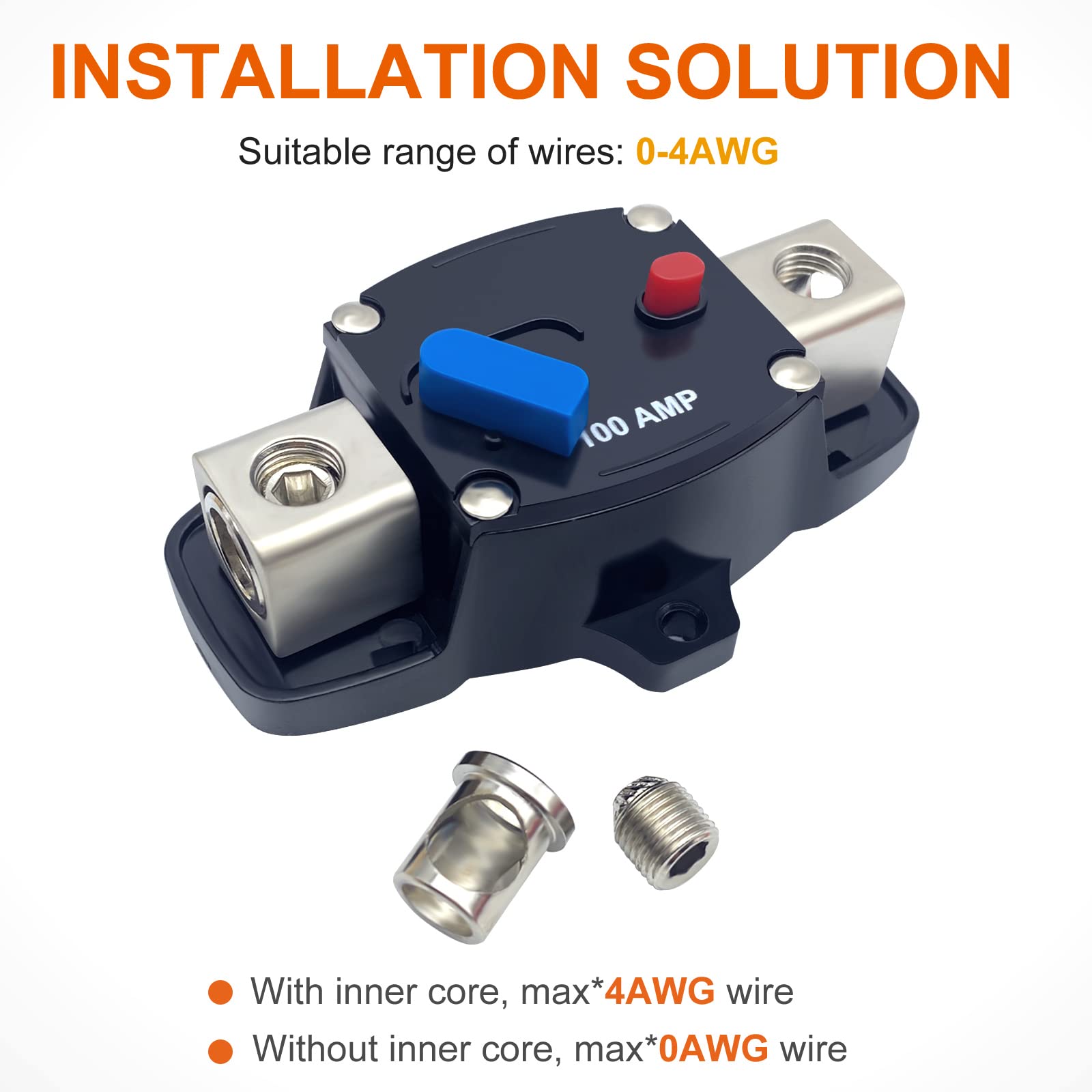 Erayco 150 Amp Circuit Breaker With Manual Reset, 12-48 Volt Dc, 0-8 Gauge Trolling Motor Car Stereo Audio Inline Fuse Block Hol