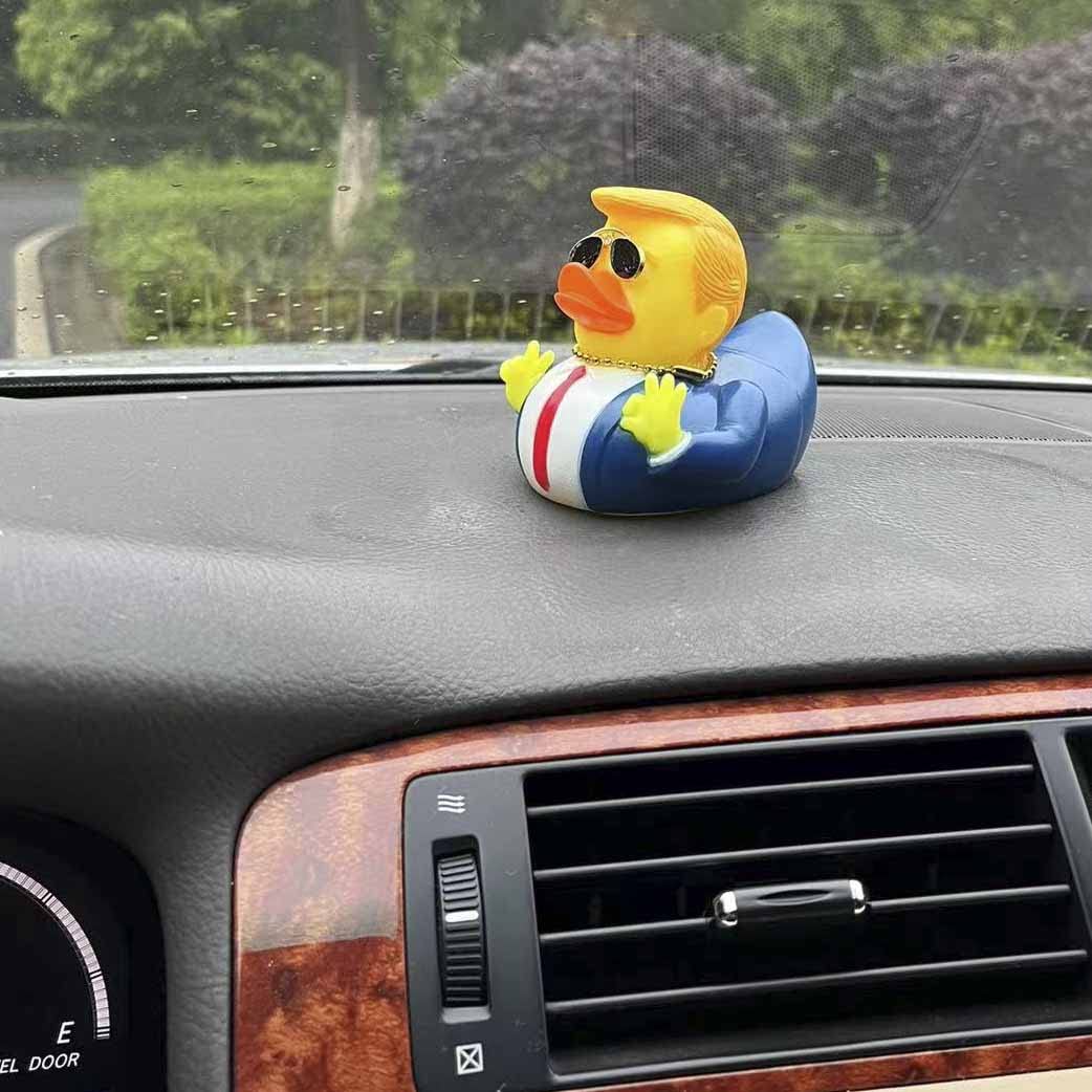 TAOHUAJIANG Rubber Duck Car Ornament - Blue Squeaky Duck with Sunglasses & Necklace, Style A, Grandma Trump Gift