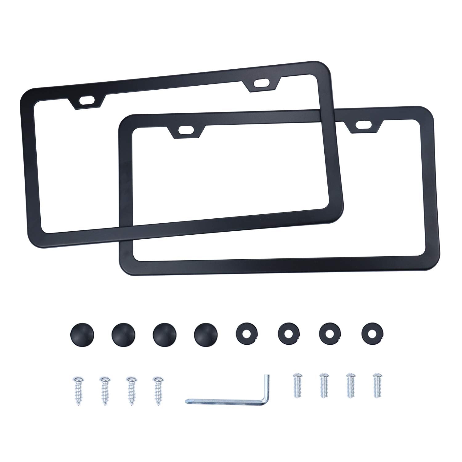 Livtee Black Aluminum License Plate Frames, 2 Pcs Car Licence Plate Covers Slim Design With Black Bolts Washer Caps For Us Vehicles