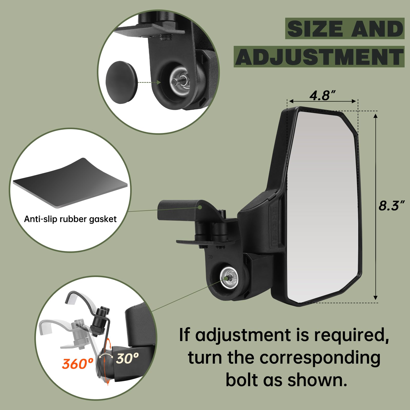 Ranger Side Mirrors,The Spring Back Feature Allows Easy Reset After Fold,2024 New SHEJISI UTV Mirrors Compatible with Polaris Ra