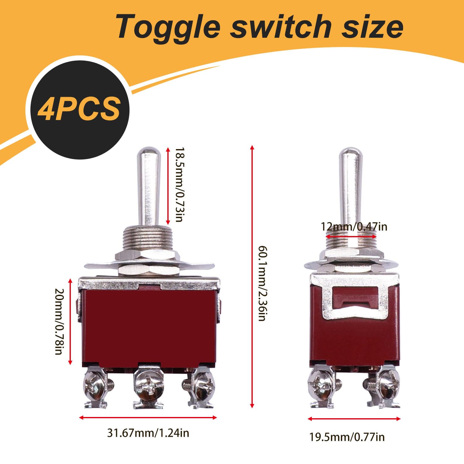 Weideer 4Pcs Waterproof Momentary Toggle Switch 12V 30A (On)-Off-(On) 6 Pin Dpdt Heavy Duty Marine Switch With Waterproof Cap Fo