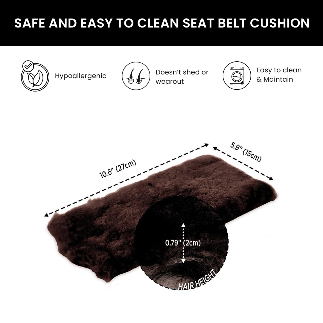Andalus Brands 2 Pack Genuine Merino Wool Sheepskin Seat Belt Cover - Soft Shoulder Pad, Neck Cushion Protector - Authentic Car